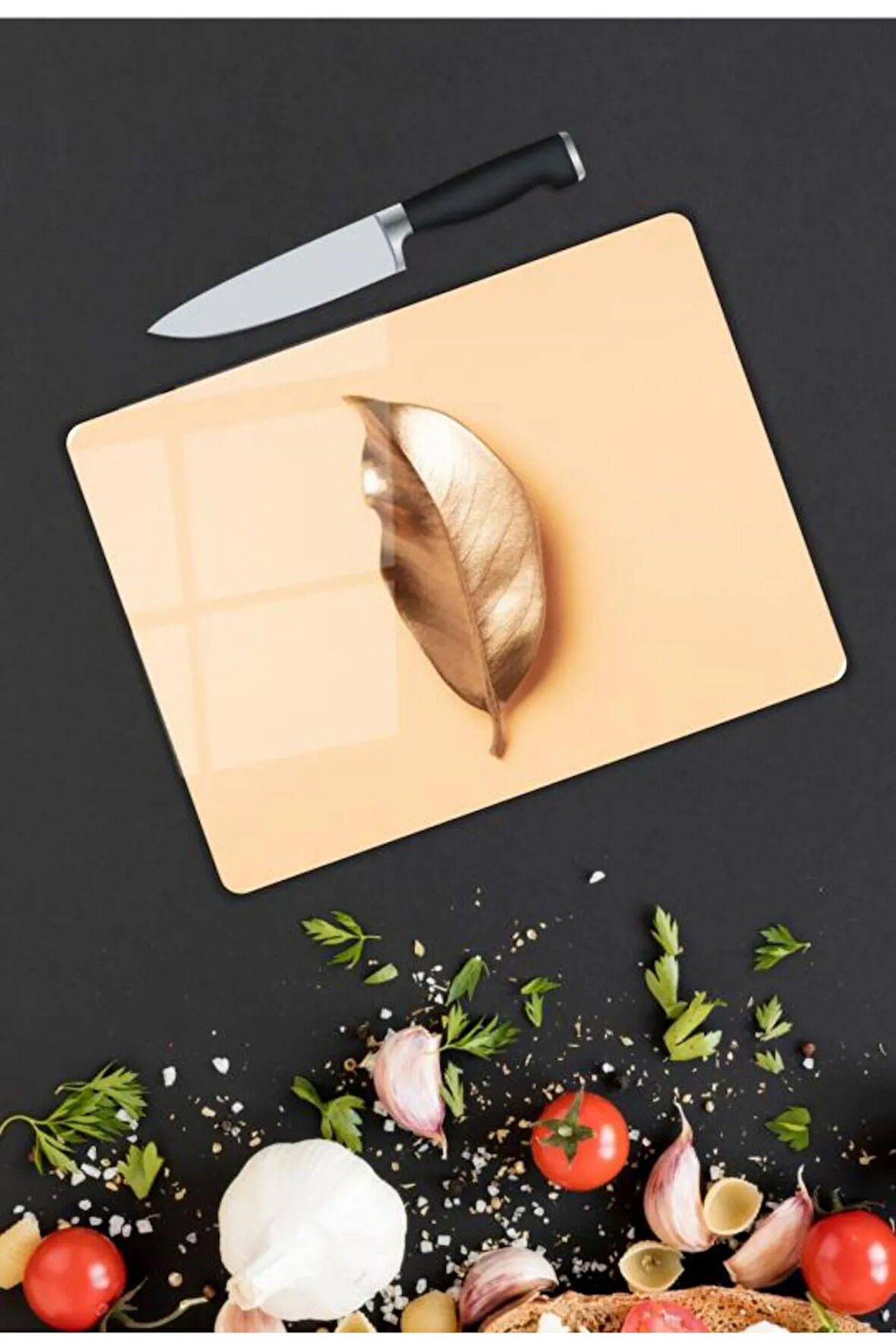 Yaprak Desen Cam Kesme Tablası Hediyelik Dekoratif Ofis  Mutfak