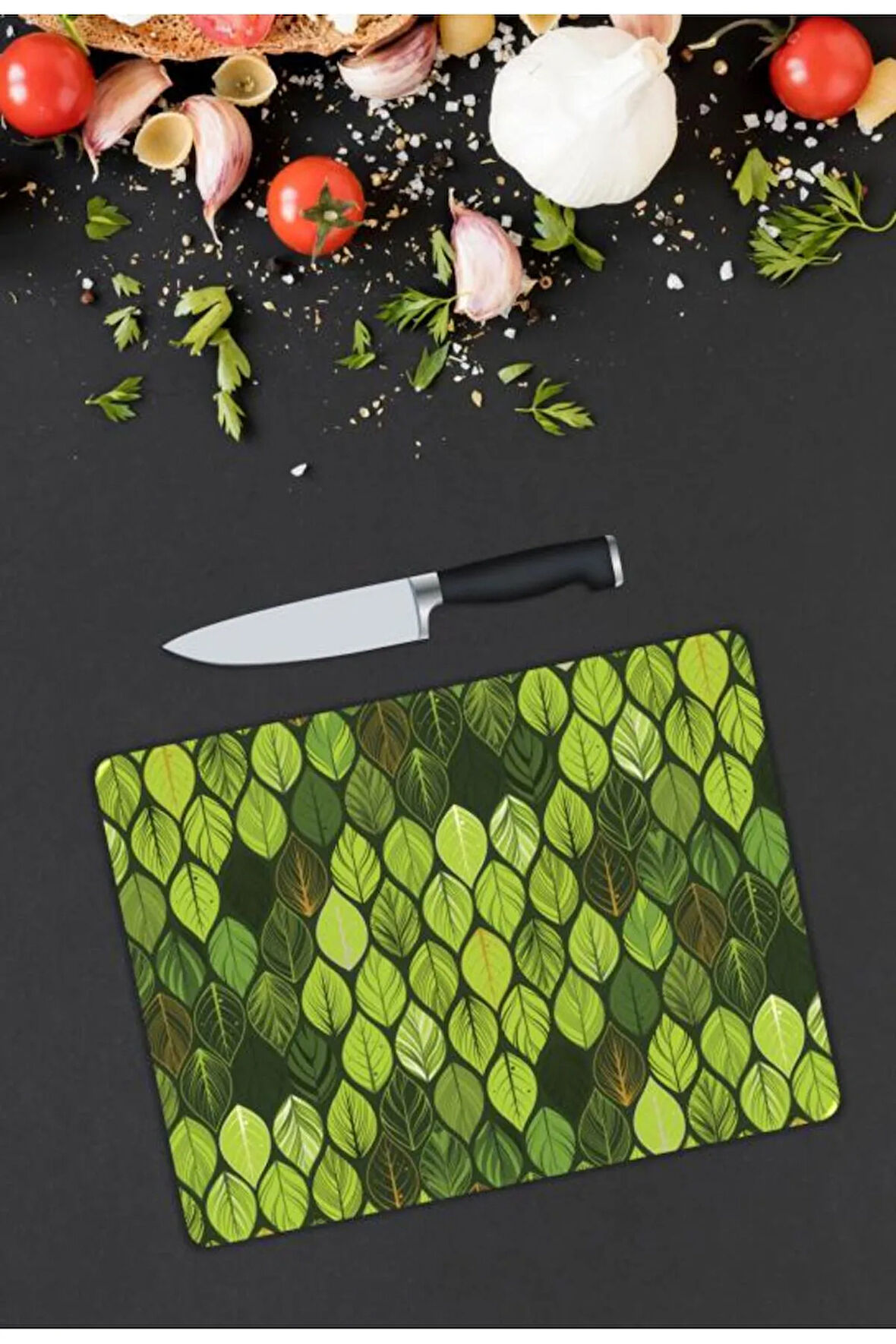 Yaprak Desen Cam Kesme Tablası | Hediyelik, Dekoratif, Ofis, Mutfak