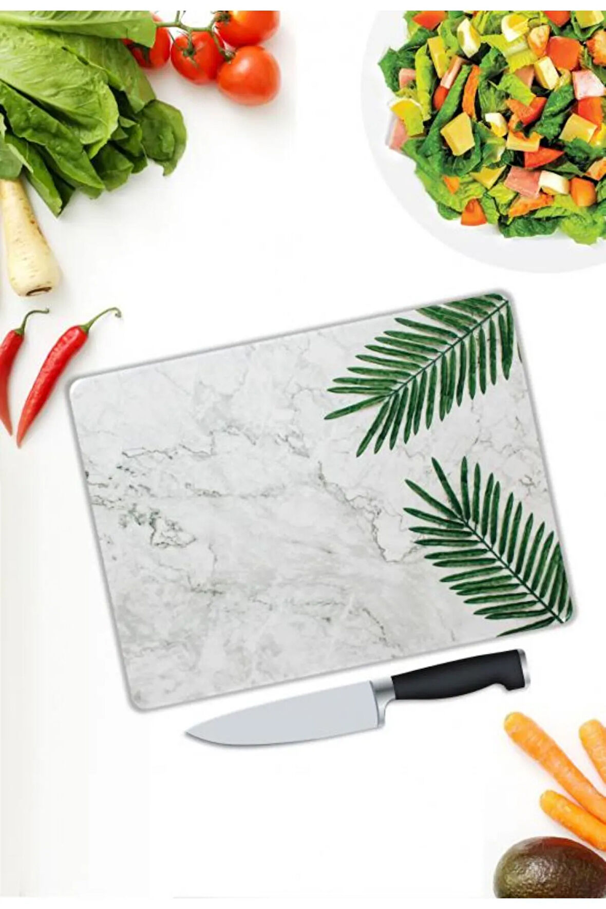 Yaprak Desenli Cam Kesme Tablası | Hediyelik, Dekoratif, Ofis, Mutfak