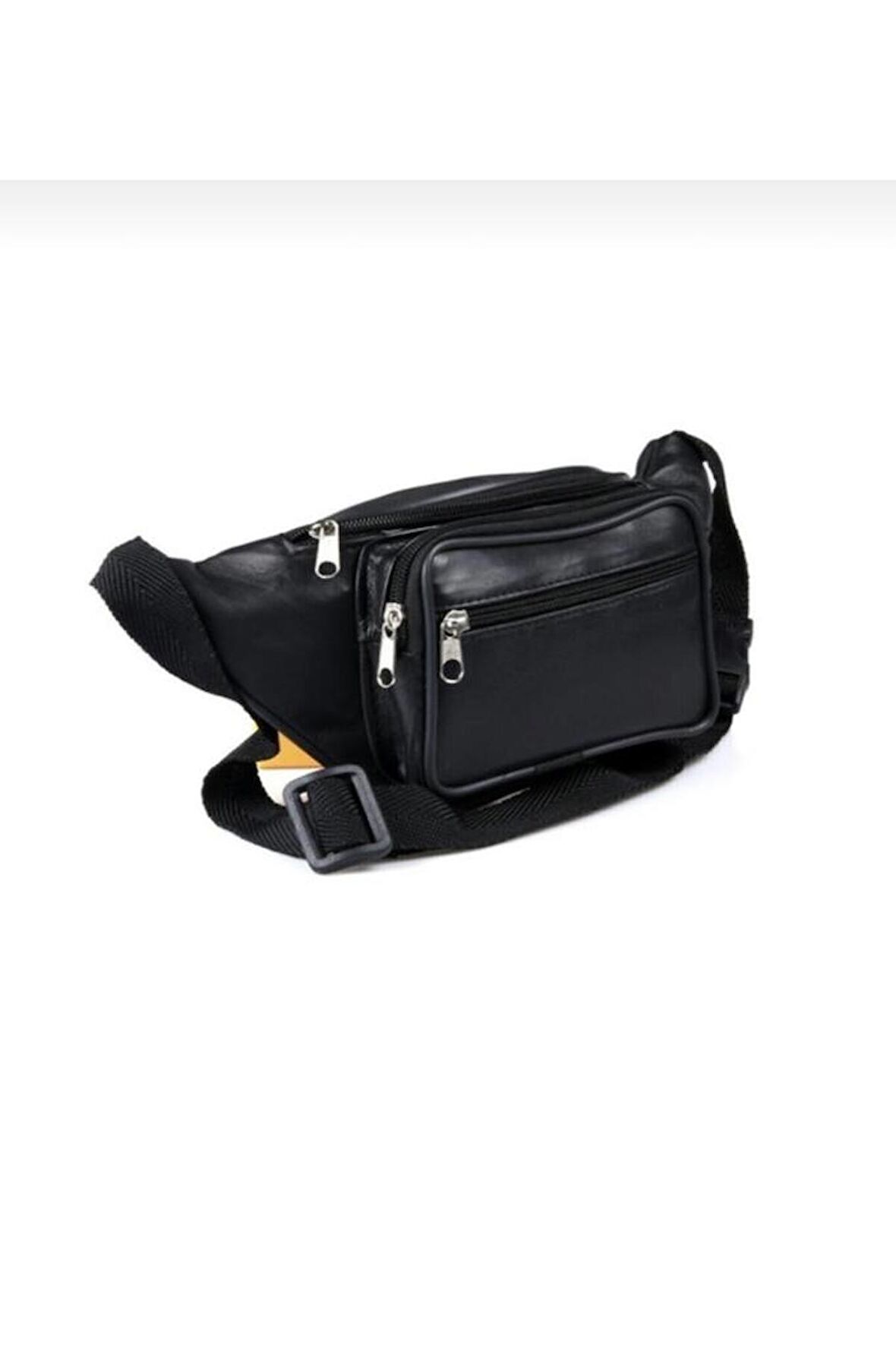 Siyah Hakiki Deri Üç Gözlü Bel Çantası