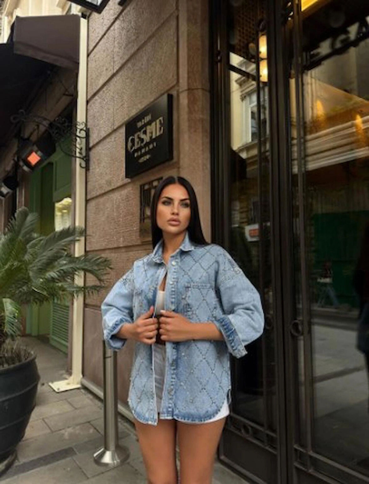 KADIN KOT ÇEKET TAŞLI - mavi