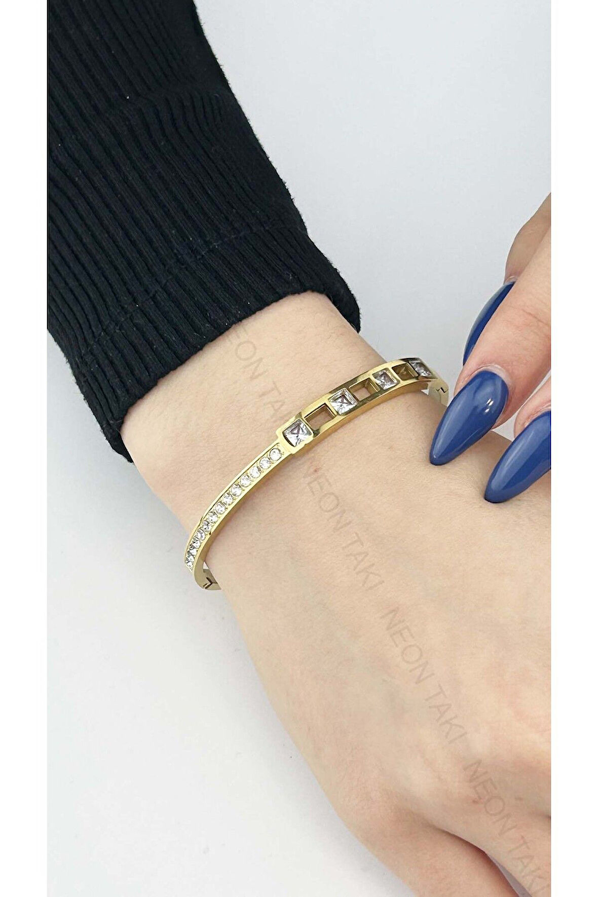 Zirkon Taşlı, Paslanmaz Çelik Bileklik 143, Altın Renk