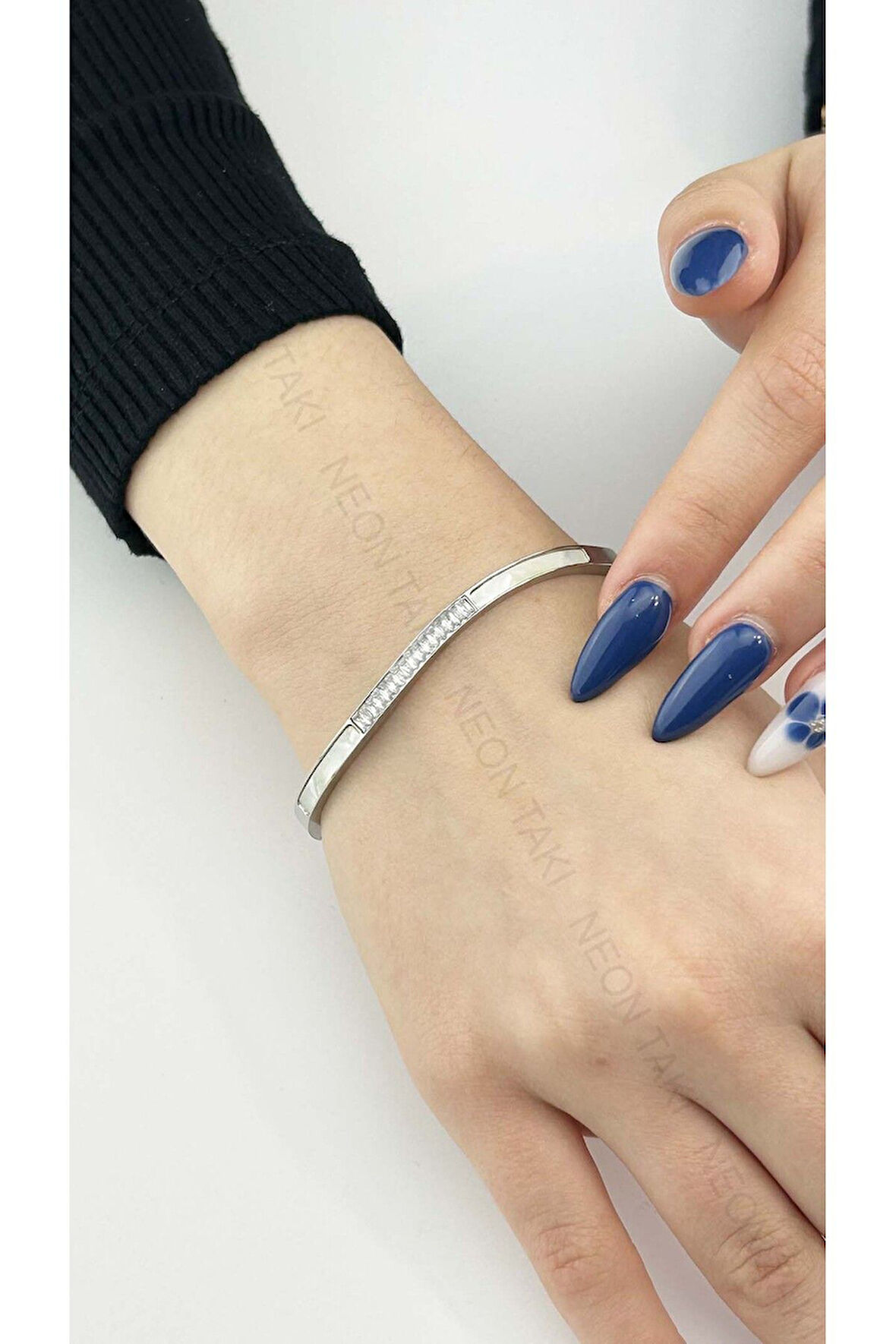 Zirkon Taşlı Ve Sedefli, Paslanmaz Çelik Bileklik 147, Gümüş Renk