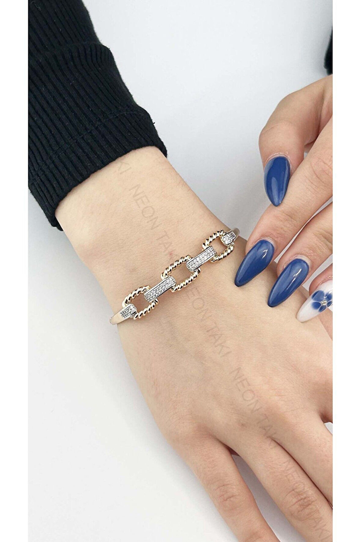 Zirkon Taşlı, Altın Kaplama, Paslanmaz Çelik Bileklik 151, Pembe (ROSE) Renk