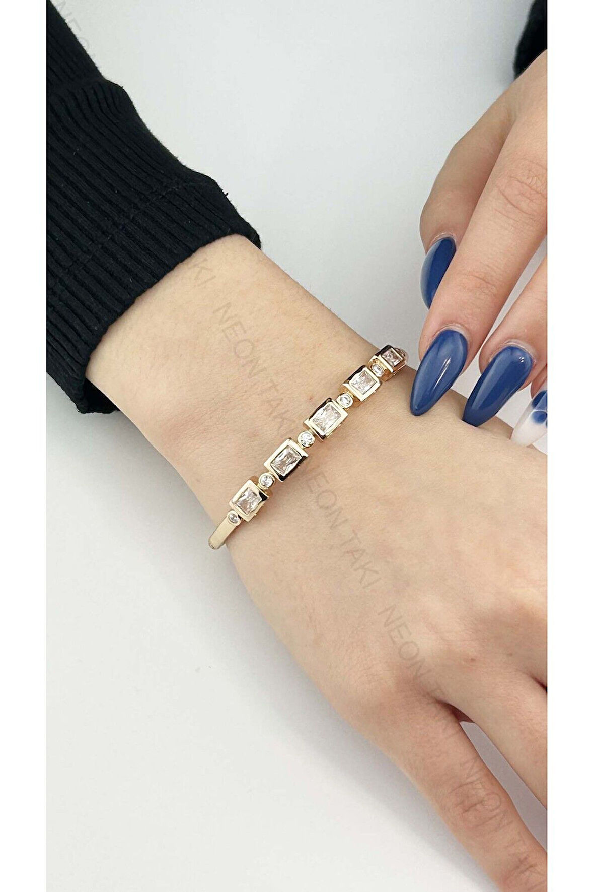 Zirkon Taşlı, Altın Kaplama, Paslanmaz Çelik Bileklik 155, Pembe (ROSE) Renk