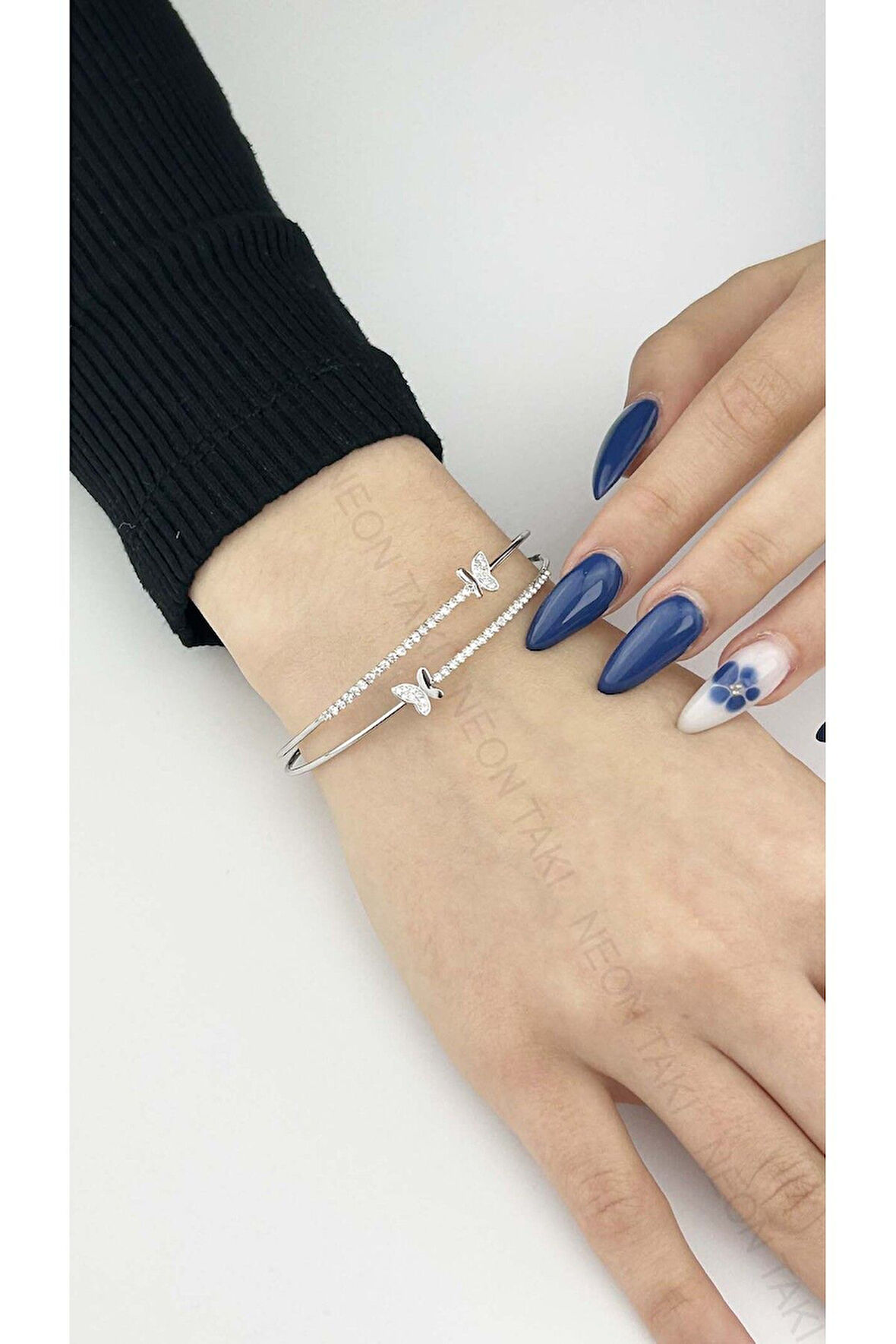 Zirkon Taşlı, Kelebek, Vip Seri Kelepçe 168, Silver Renk