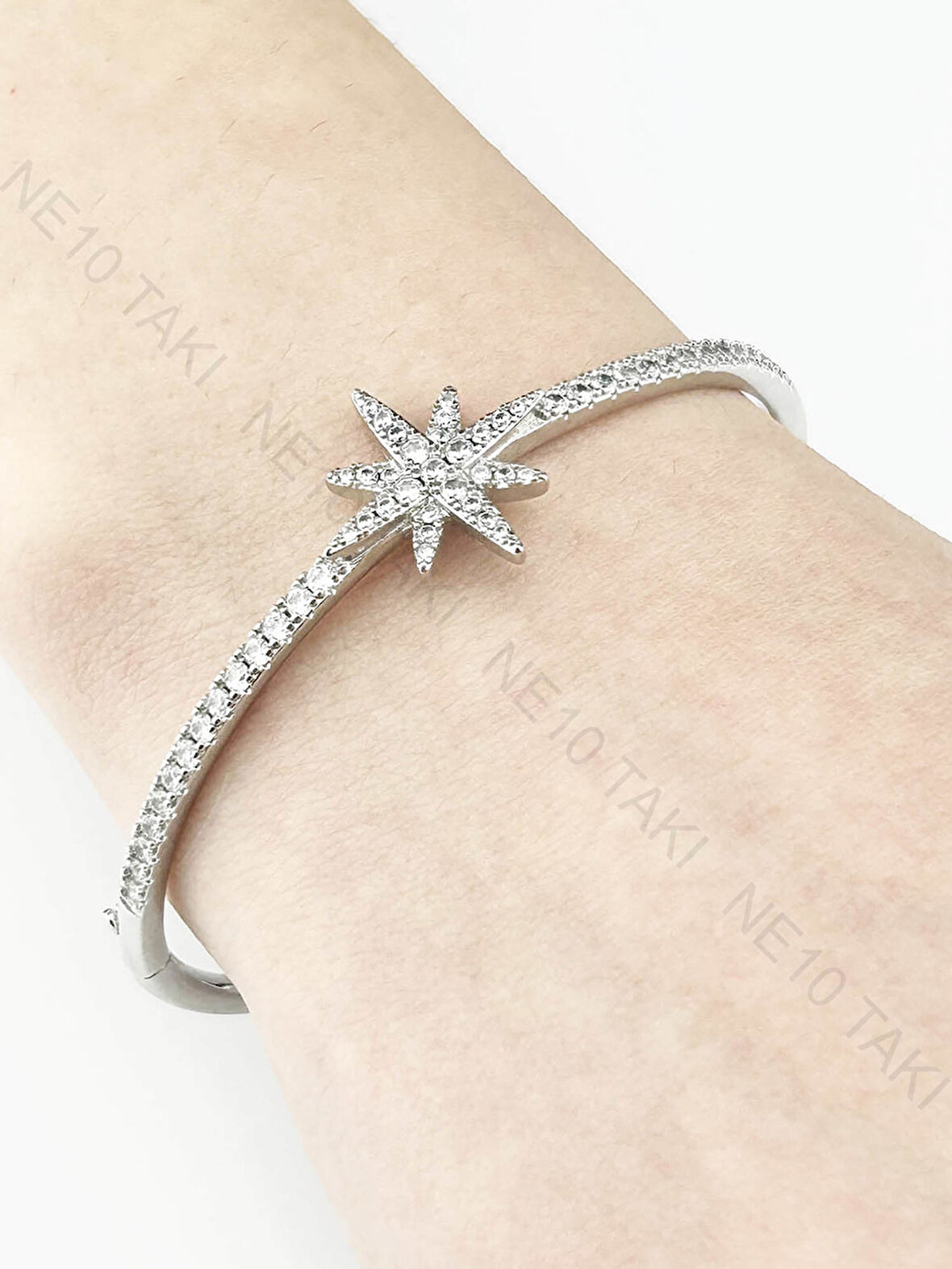 Zirkon Taşlı, Kutup Yıldızı, Platinyum Kap. Çelik Bileklik 176, Gümüş Renk