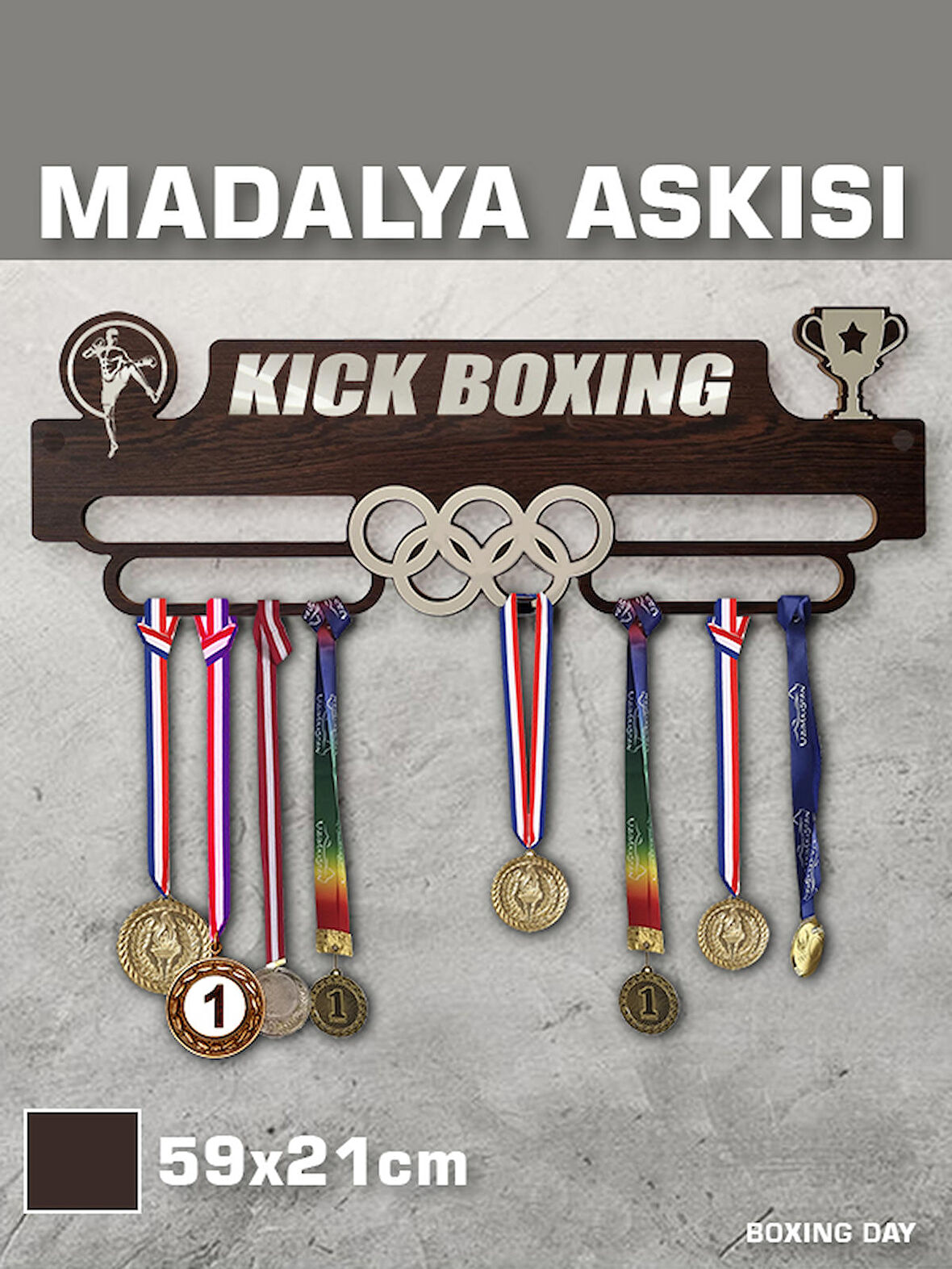 Kick Boks Sporcu Madalya Askısı M / Kick BOXING Sporcu Ödül Duvar Askılı Madalyalık, Tutucu