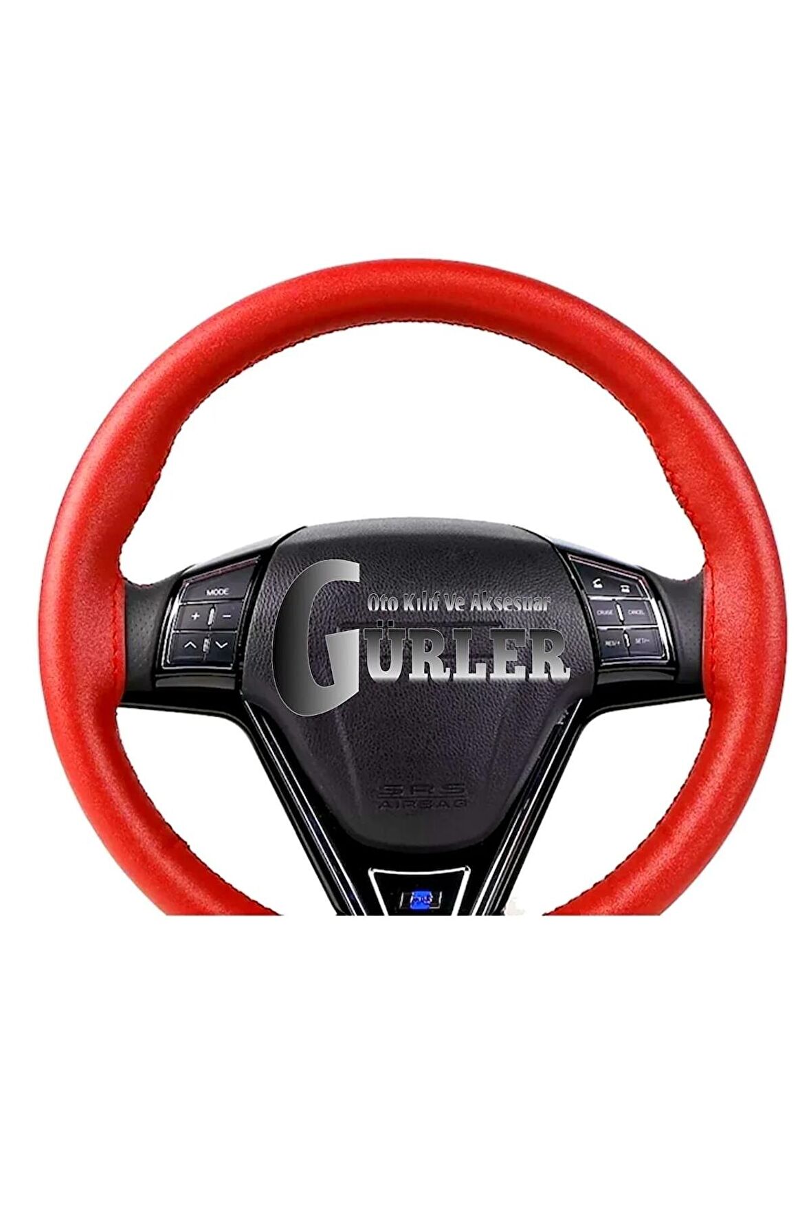 Kırmızı Renk Dikmeli Direksiyon Kılıfı Kırmızı Deri Siyah Ipli Esnek Kokusuz Standart ( 38×10cm )