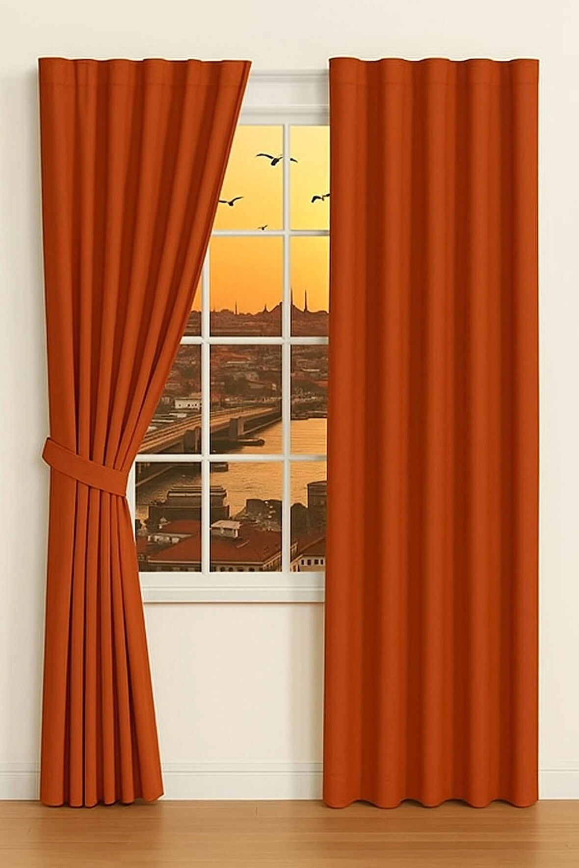 Kiremit Işık Geçirmez Termal Kornişli Blackout Karartm Saten Perde