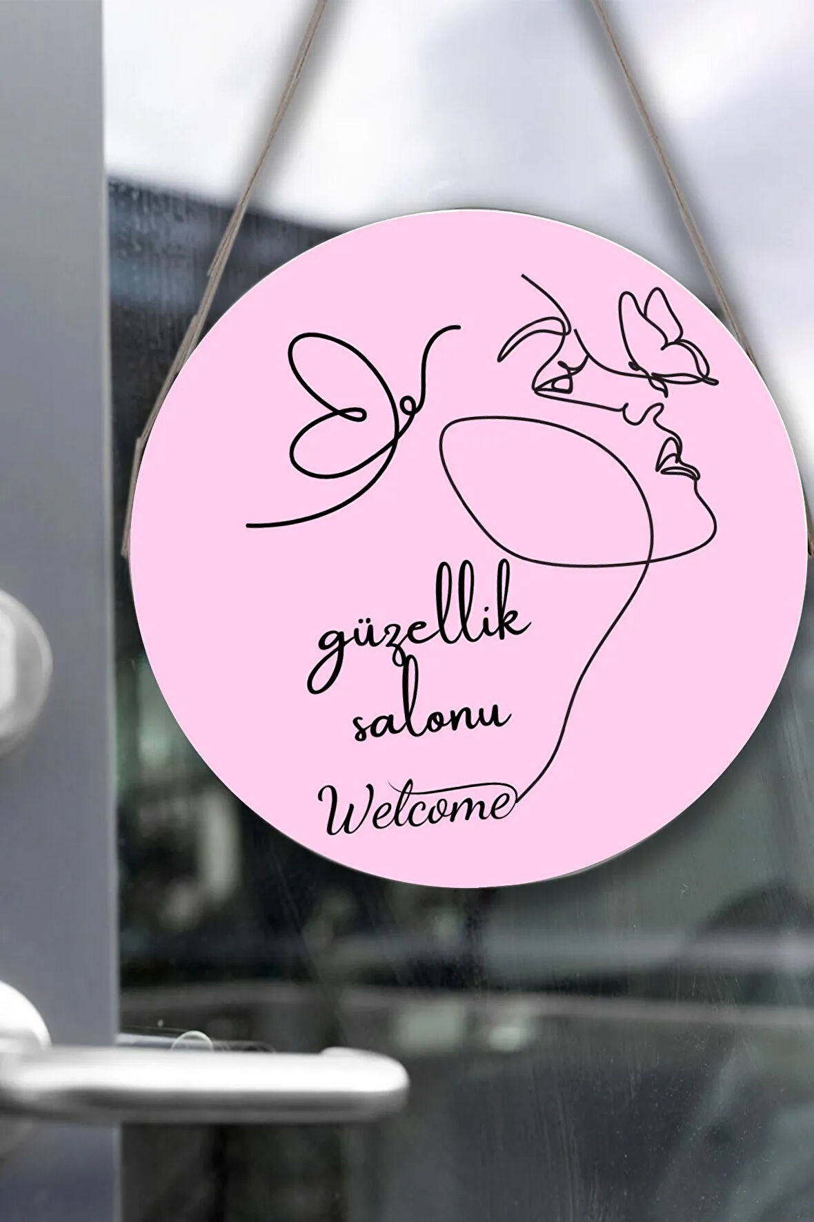 Güzellik Salonu Cam Kapı Pano Karşılama Tabelası, Kadın Kuaför Dükkan Süsü, Askılı Cam Kapı Tablosu