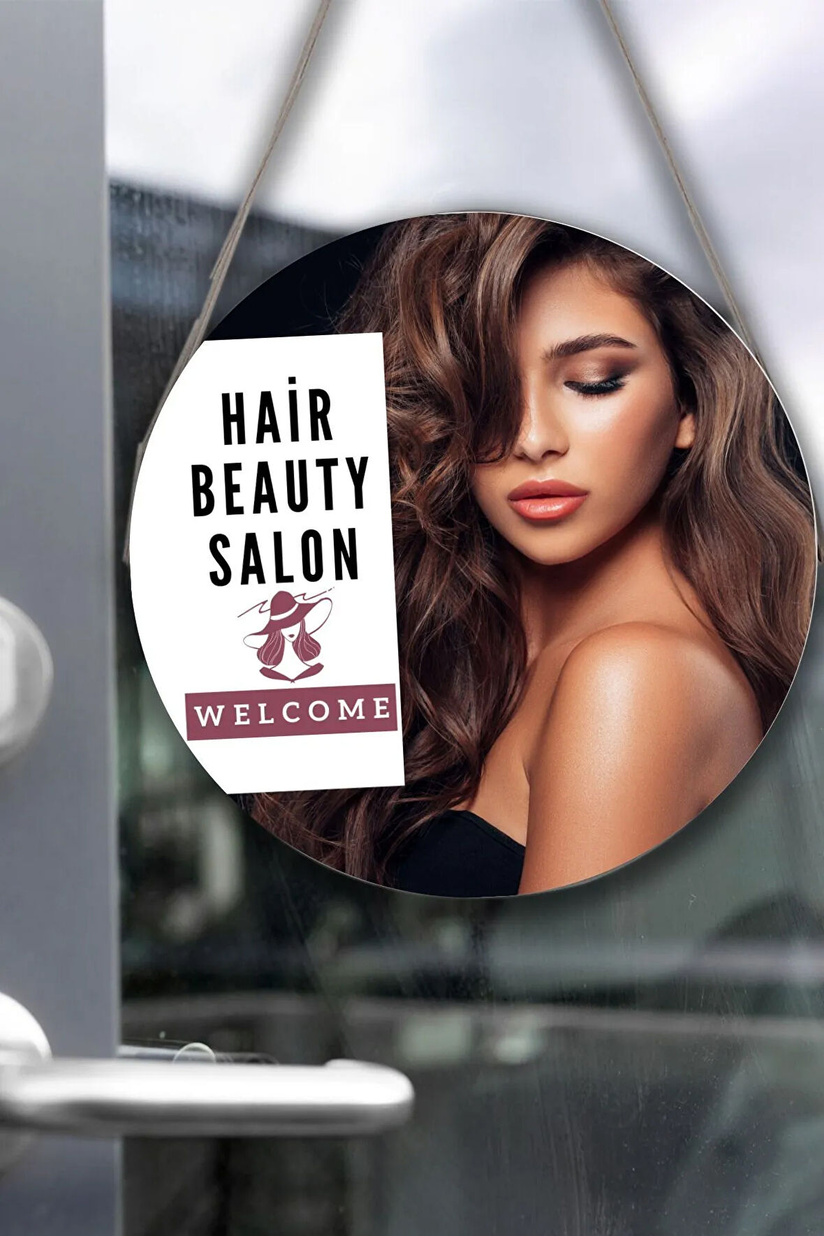 Güzellik Salonu Cam Kapı Pano Karşılama Tabelası, Kadın Kuaför Dükkan Süsü, Askılı Cam Kapı Tablosu