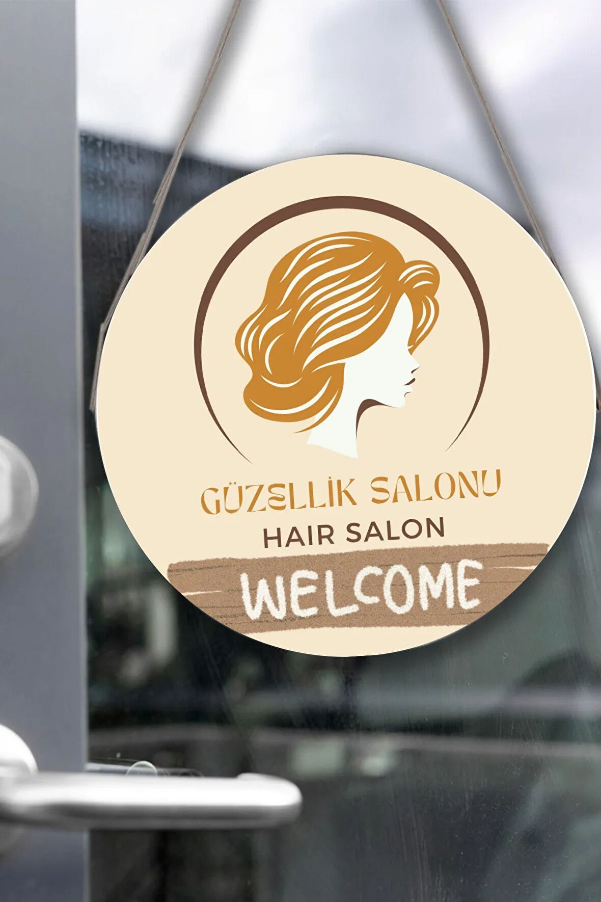 Güzellik Salonu Cam Kapı Pano Karşılama Tabelası, Kadın Kuaför Dükkan Süsü, Askılı Cam Kapı Tablosu