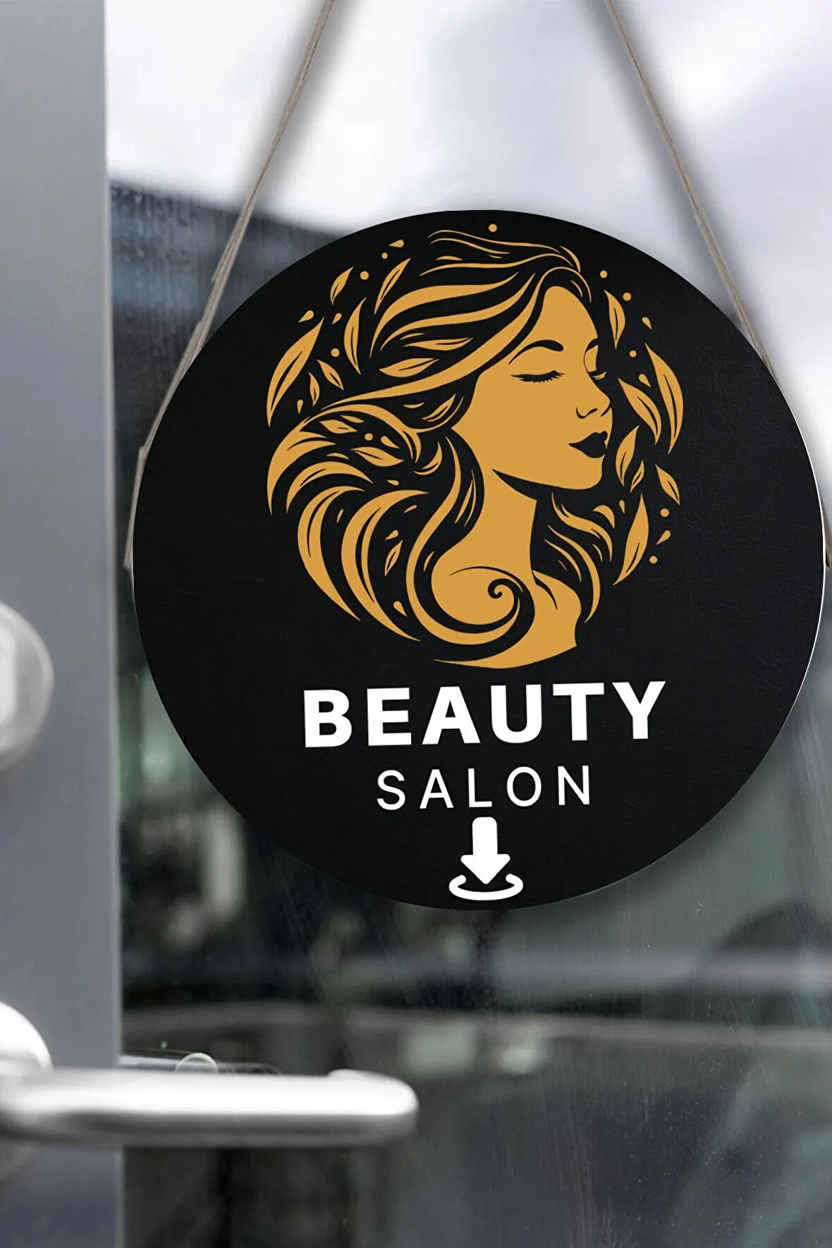 Güzellik Salonu Cam Kapı Pano Karşılama Tabelası, Kadın Kuaför Dükkan Süsü, Askılı Cam Kapı Tablosu