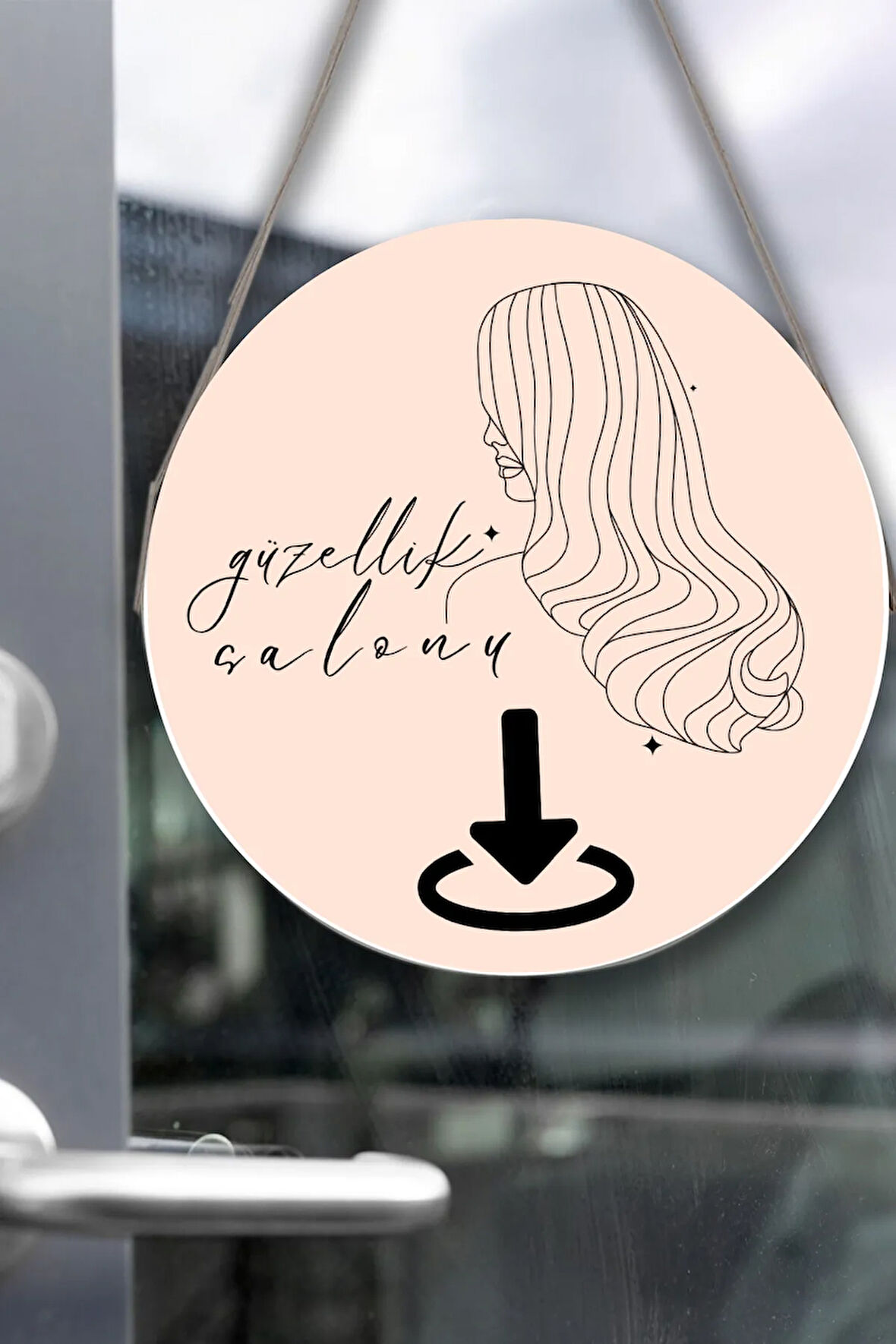 Güzellik Salonu Cam Kapı Pano Karşılama Tabelası, Kadın Kuaför Dükkan Süsü, Askılı Cam Kapı Tablosu
