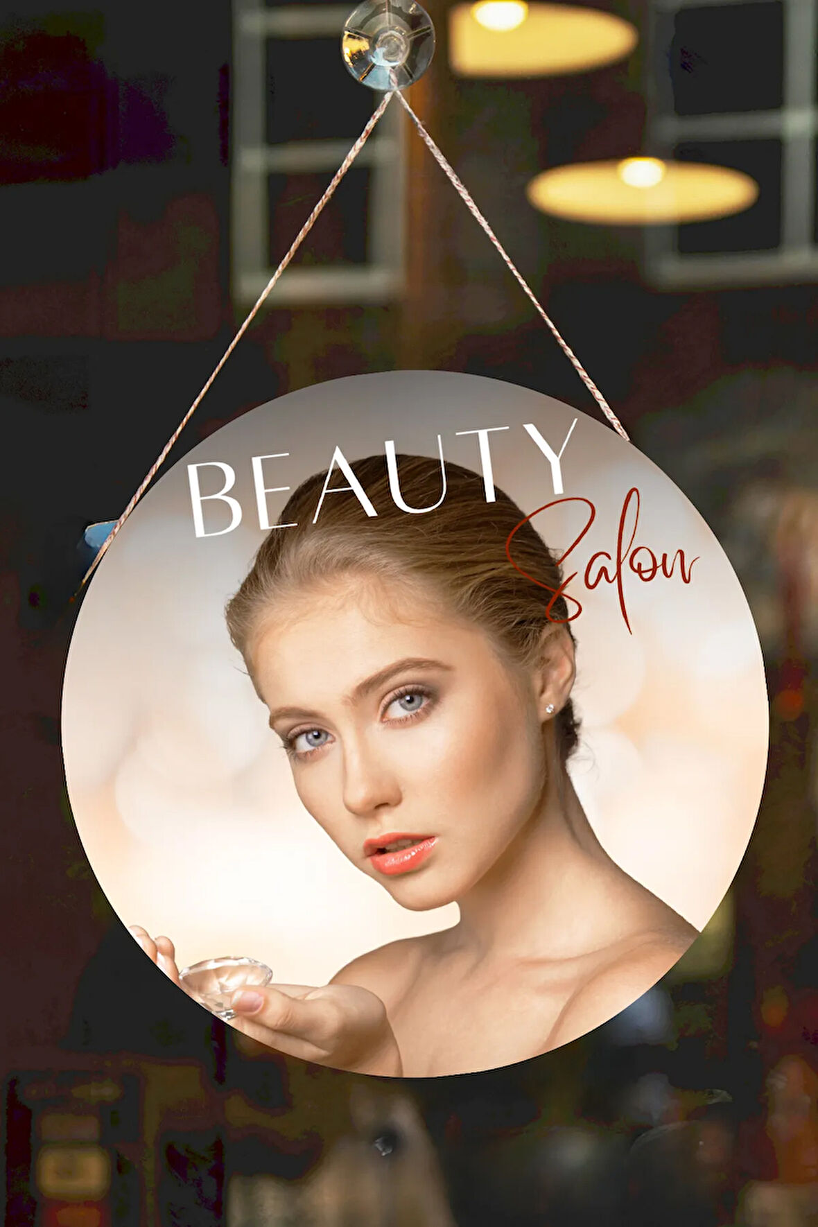 Güzellik Salonu Cam Kapı Pano Karşılama Tabelası, Kadın Kuaför Dükkan Süsü, Askılı Cam Kapı Tablosu