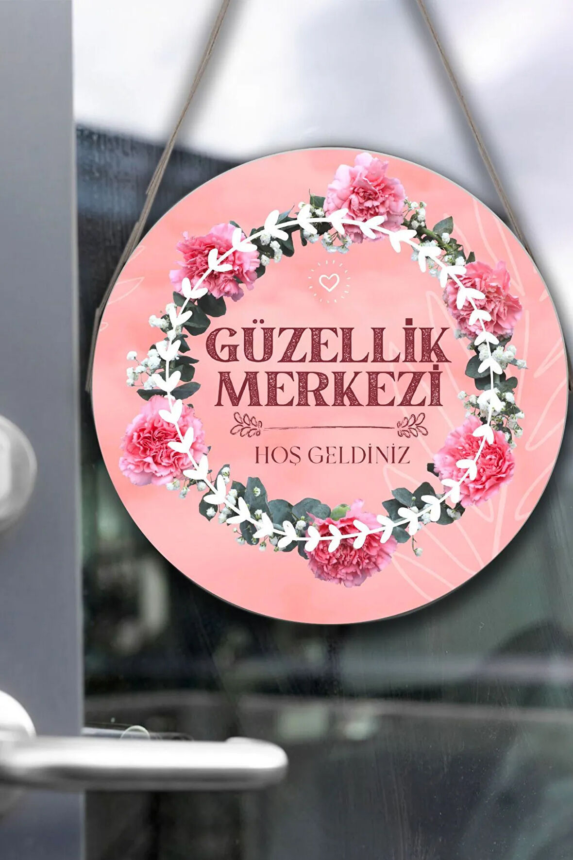 Güzellik Salonu Cam Kapı Pano Karşılama Tabelası, Kadın Kuaför Dükkan Süsü, Askılı Cam Kapı Tablosu