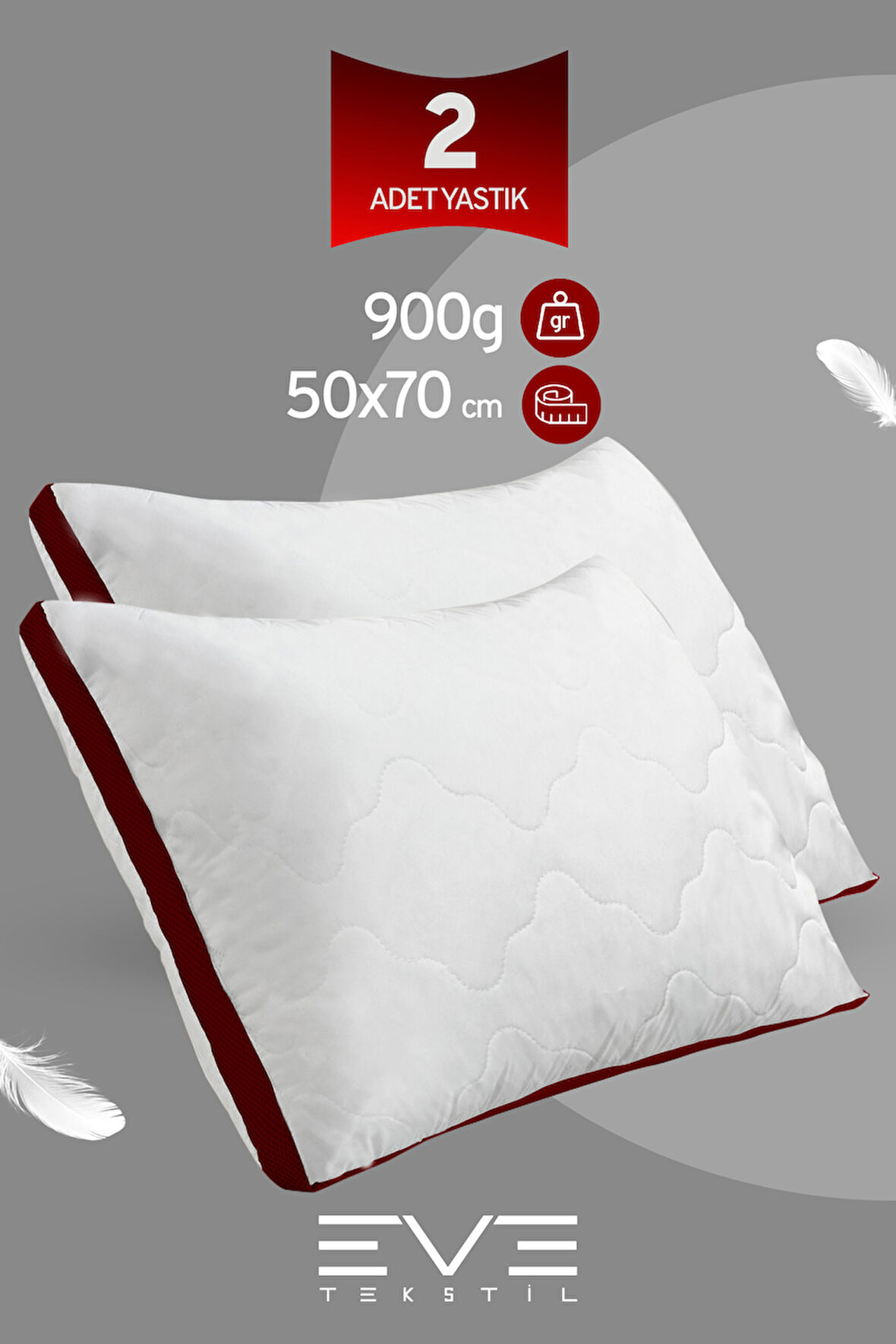 2 Adet Bordo Serisi Kılıflı Fermuarlı Klimali Antialerjik Silikon Nano Elyaf Yastık 50x70cm 