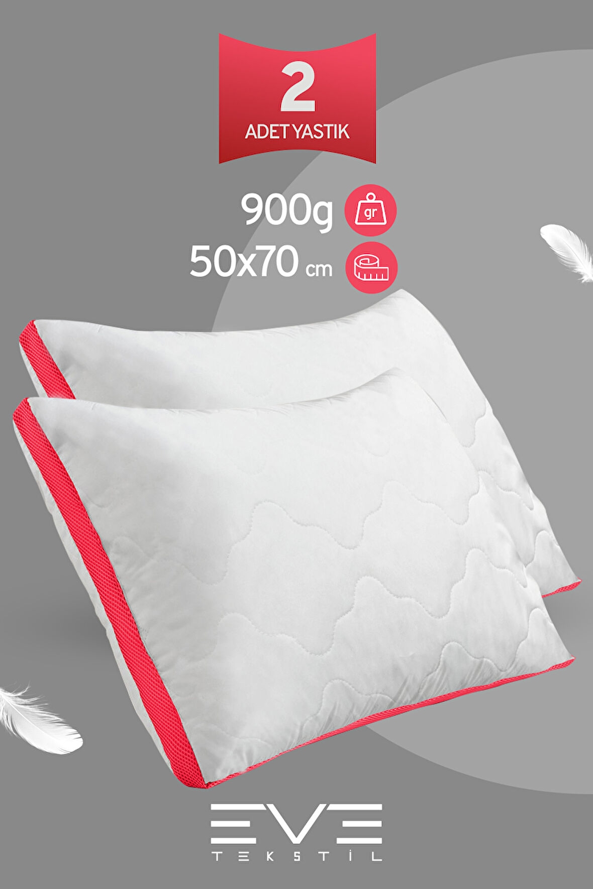 2 Adet Pembe Serisi Kılıflı Fermuarlı Klimali Antialerjik Silikon Nano Elyaf Yastık 50x70cm 