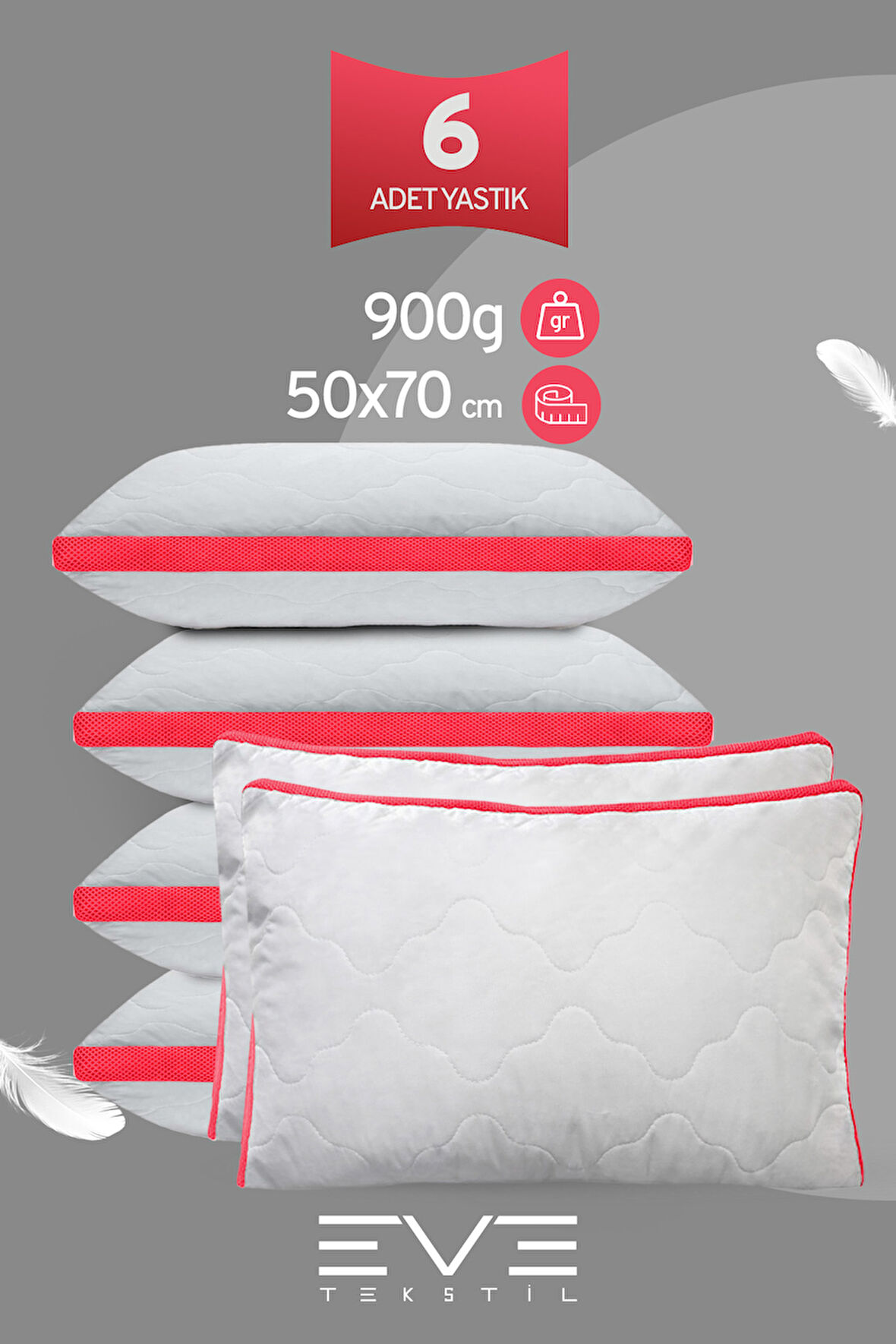 6 Adet Pembe Serisi Kılıflı Fermuarlı Klimali Antialerjik Silikon Nano Elyaf Yastık 50x70cm 