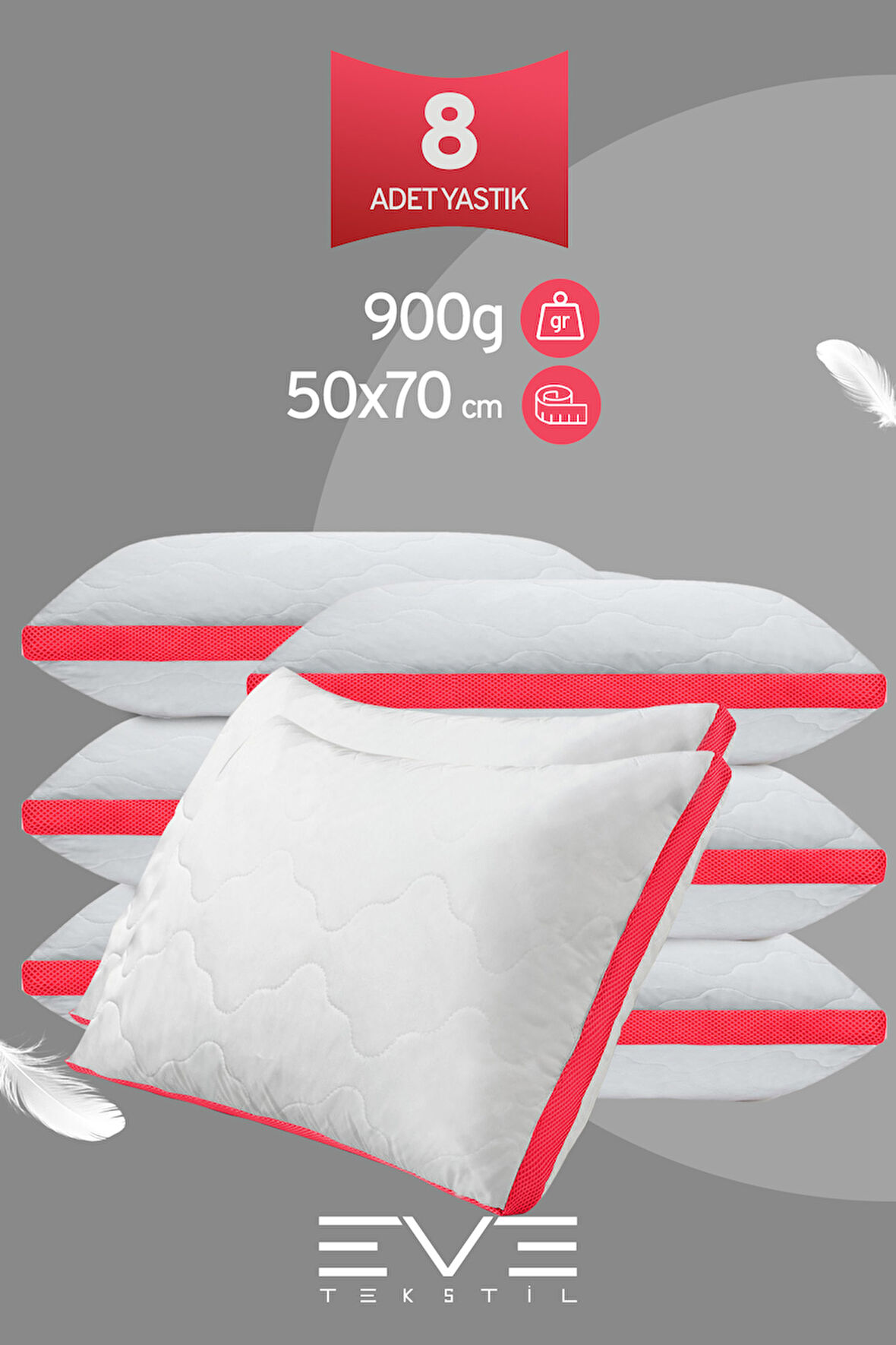8 Adet Klimax Pembe Serisi Kılıflı Fermuarlı Klimali Antialerjik Silikon Nano Elyaf Yastık 50x70cm 