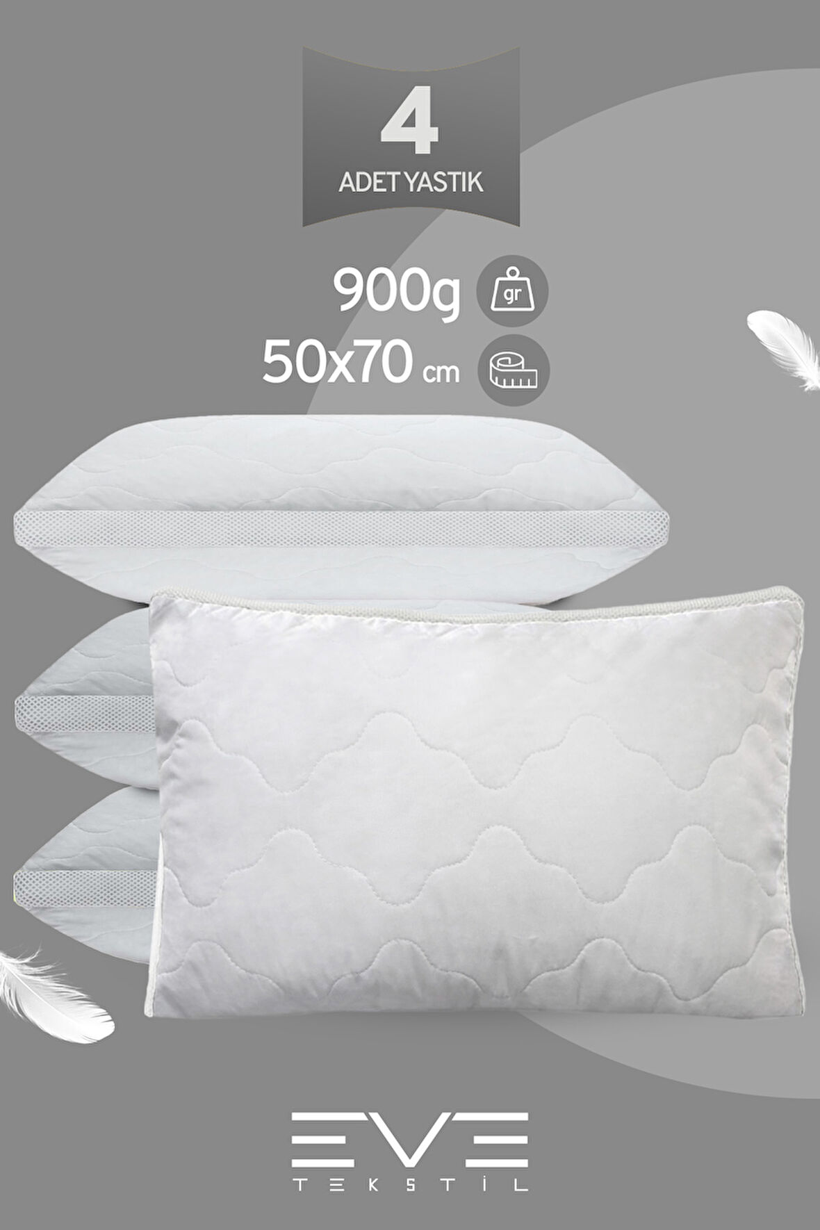 4 Adet Klimax Beyaz Serisi Kılıflı Fermuarlı Klimali Antialerjik Silikon Nano Elyaf Yastık 50x70cm 