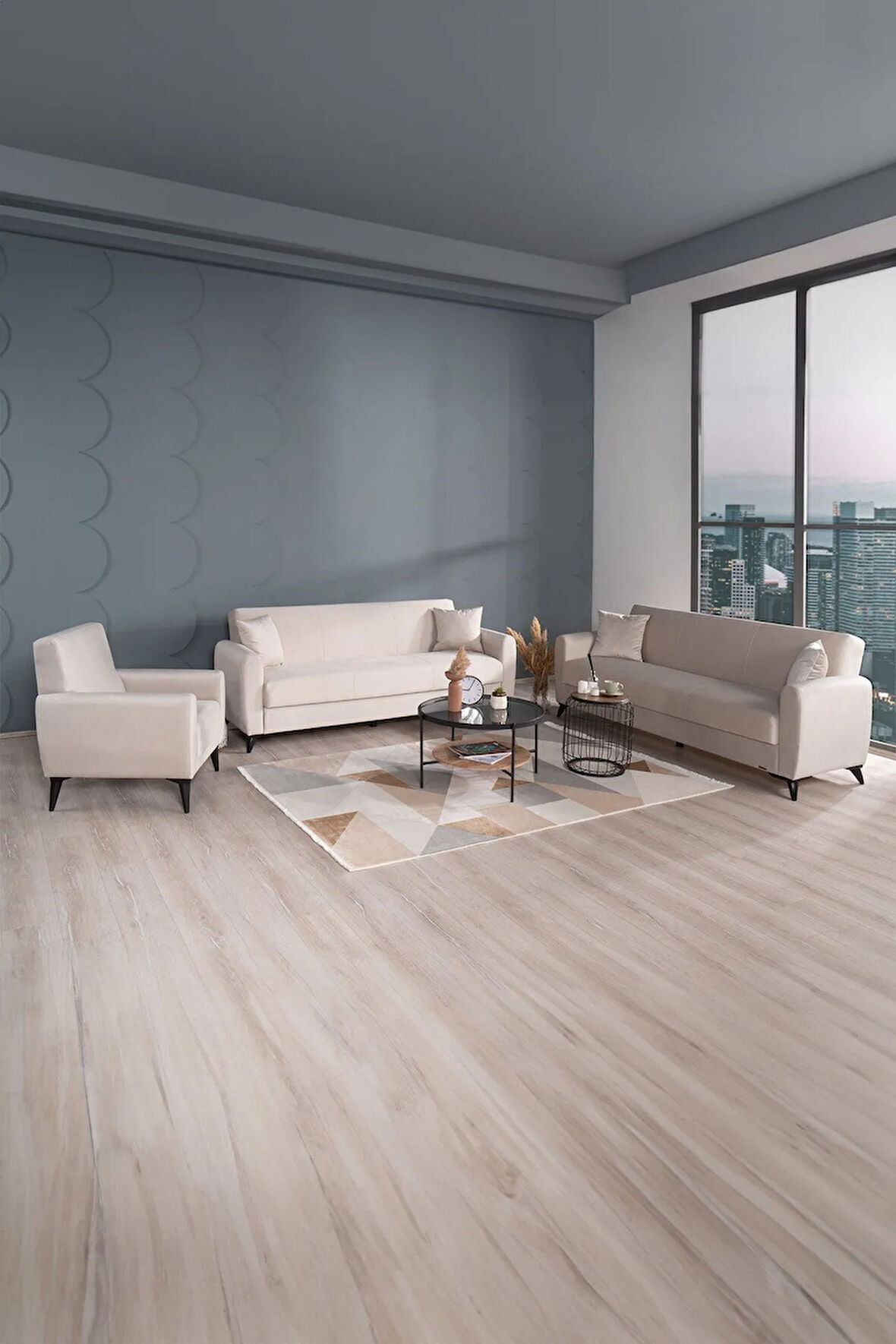 Dove Yüksek Ayaklı 3 3 B Koltuk Takımı Krem
