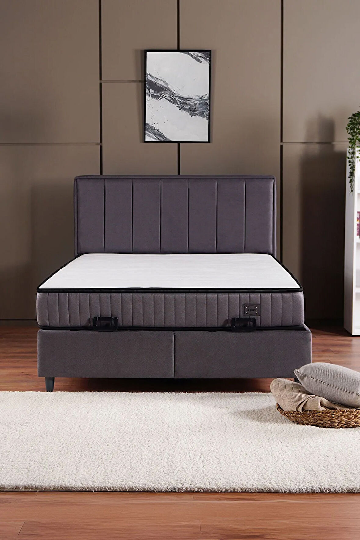 Royal Plus Sandıklı Baza Başlık Paket Yaylı Pedli Yatak Seti Antrasit