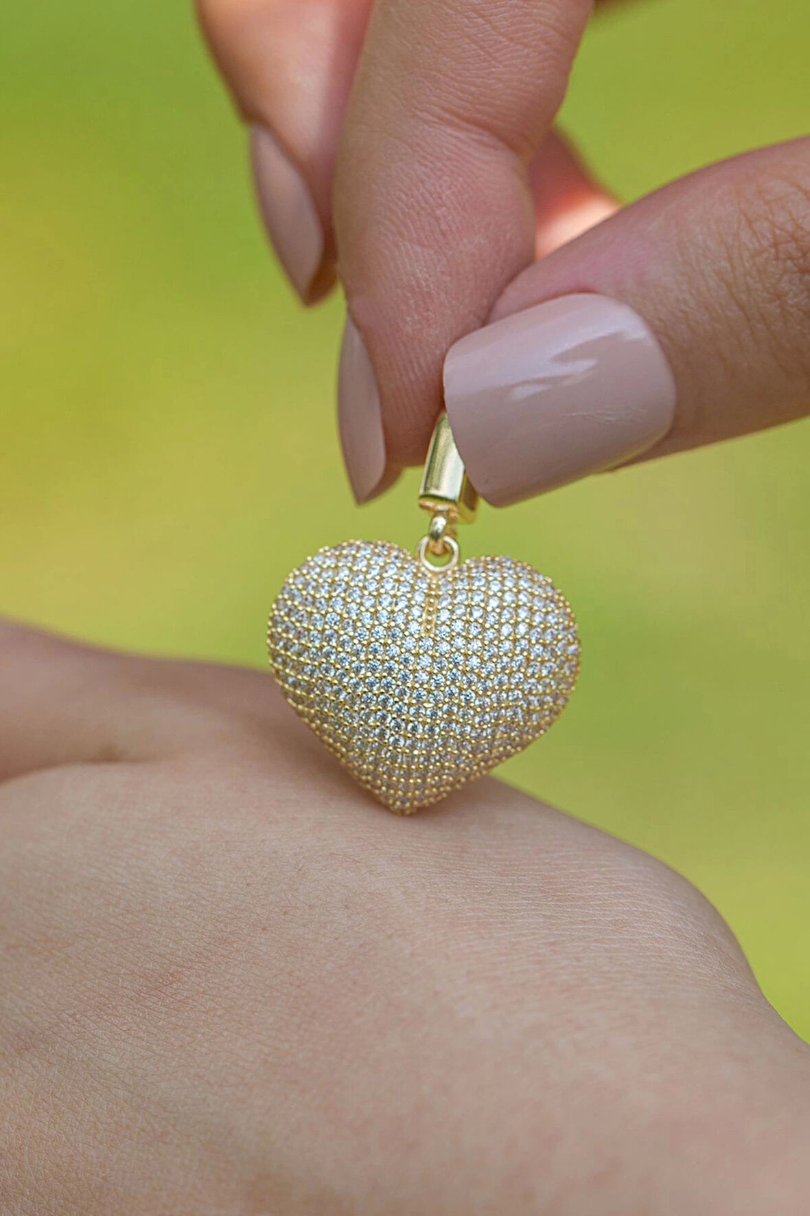 Taşlı Kalp Altın Kolye Ucu