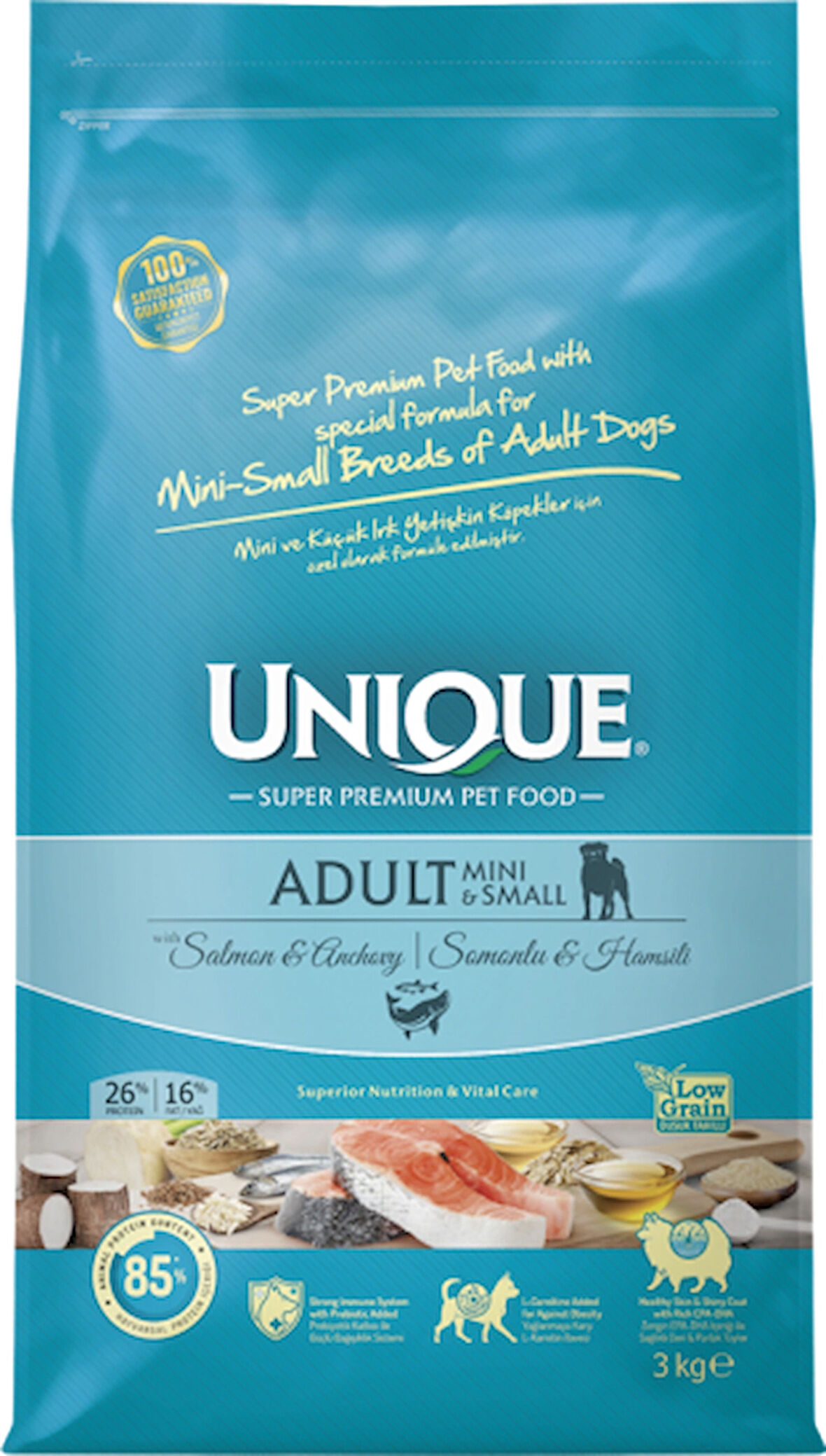 Unique Somonlu Küçük Irk Yetişkin Köpek Maması 3 Kg
