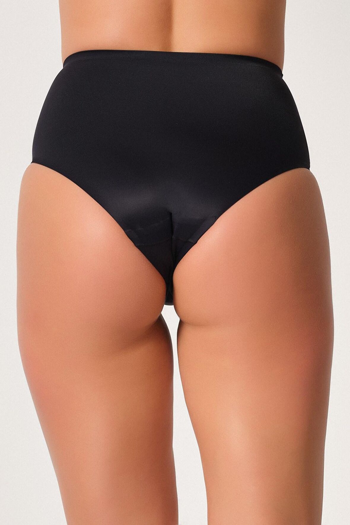 Kompedan Yapıştırma Yüksek Bel Lazer Slip Siyah |MI 2801