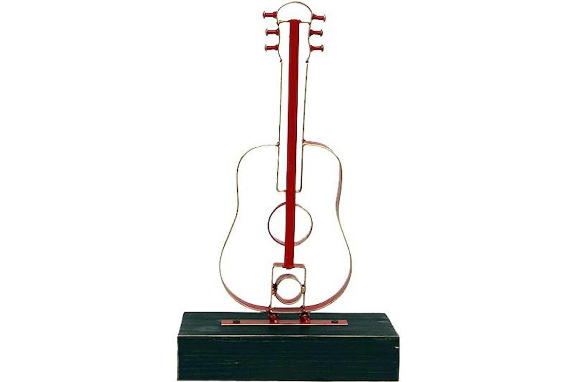 Obje Gitar Ahşap Standlı Biblo Dekoratif Ev Ofis Hediyelik