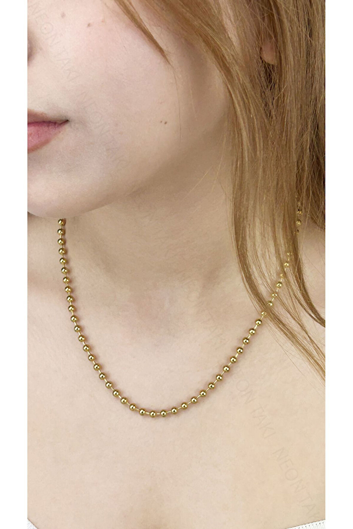 Top Zincir, Kombin Model, Paslanmaz Çelik Kolye 117, Altın Renk Uzunluk 46cm