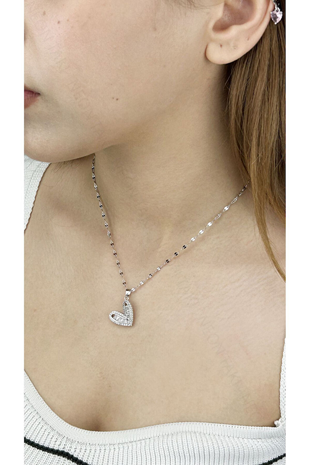 Zirkon Taşlı, Paslanmaz Çelik Kolye 218, Gümüş Renk