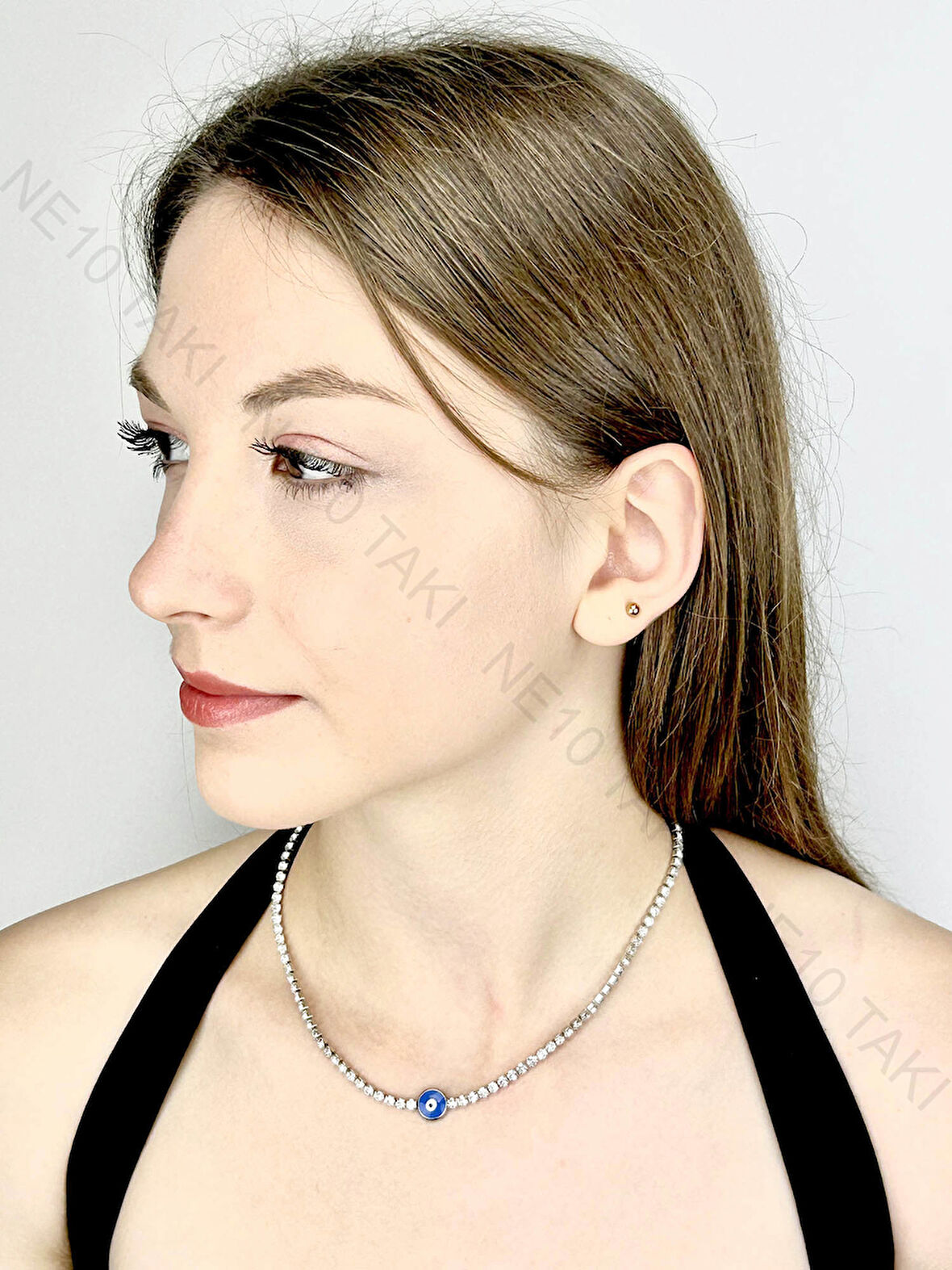 Suyolu, Zirkon Taşlı, Nazarlı, Paslanmaz Çelik Kolye 246, Gümüş Renk