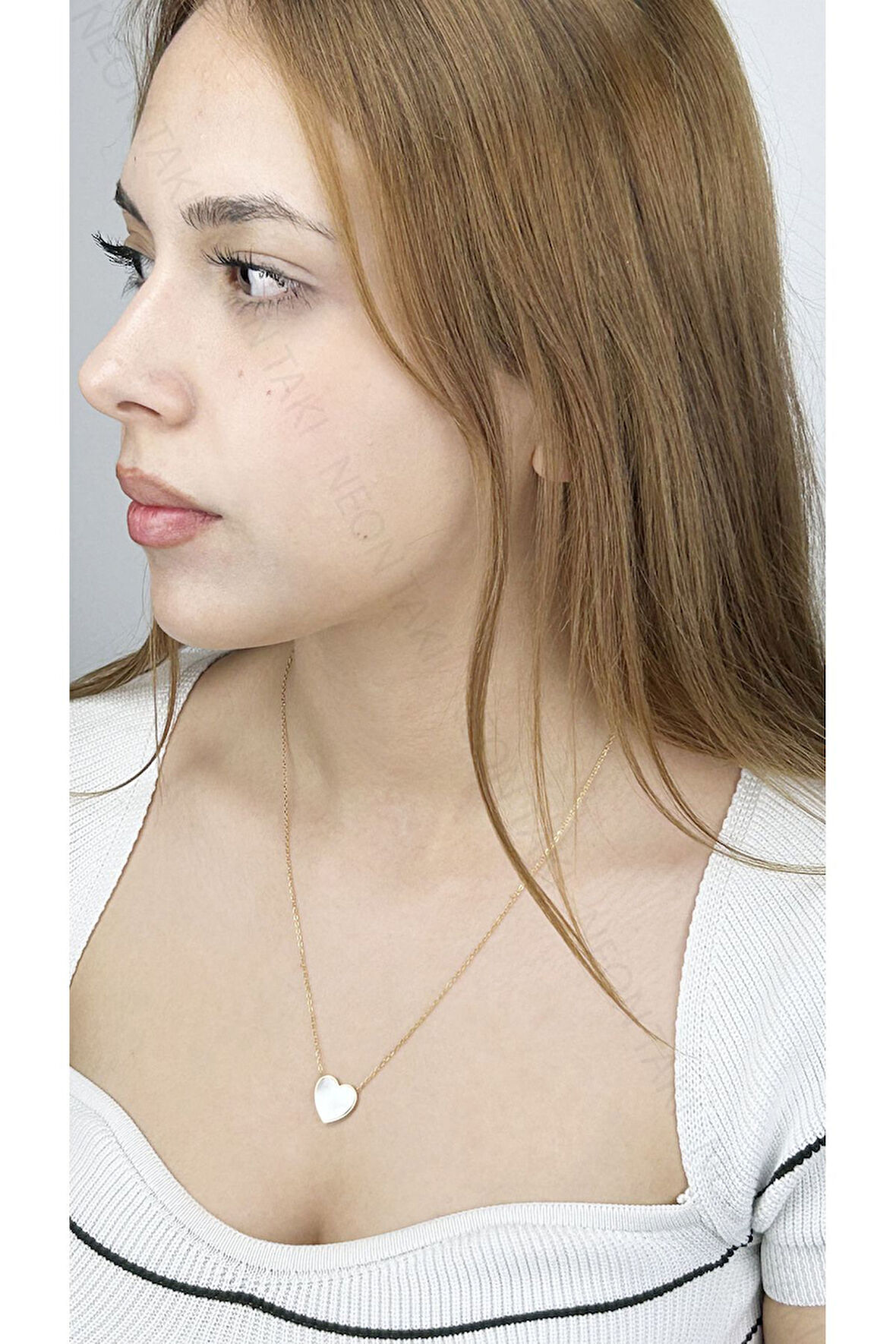 Sedefli Kapl Figürlü, Paslanmaz Çelik Kolye 251, Altın Renk