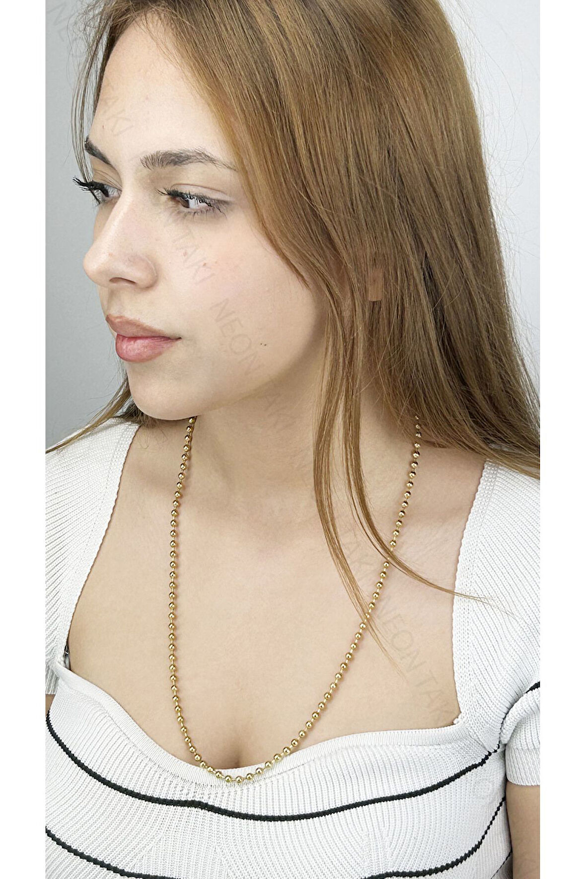 Top Zincir, Kombin Için, Paslanmaz Çelik Kolye 252, Altın Renk (UZUNLUK 65CM)