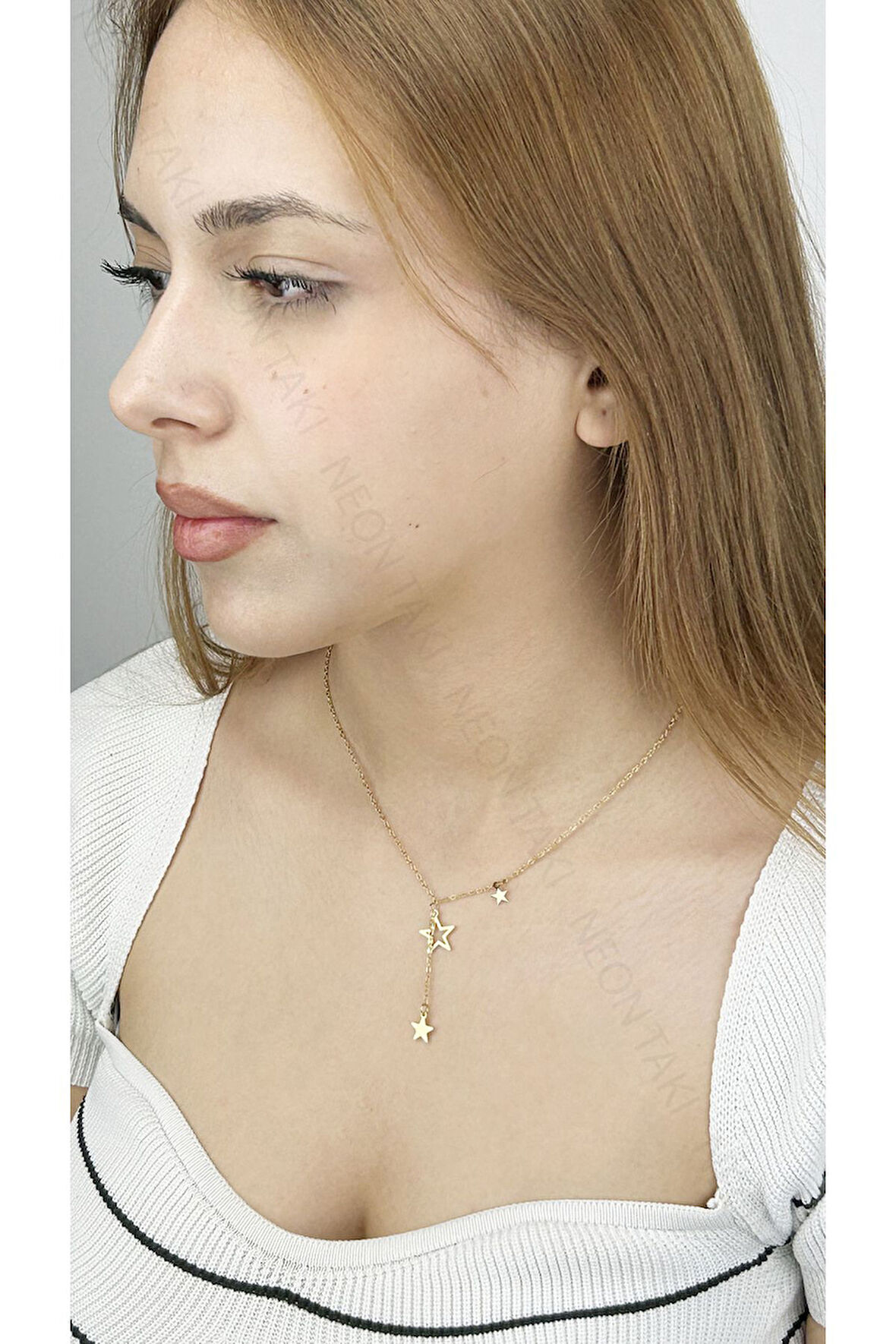 Yıldız Figürlü Sallantılı Paslanmaz Çelik Kolye 369, Altın Rengi