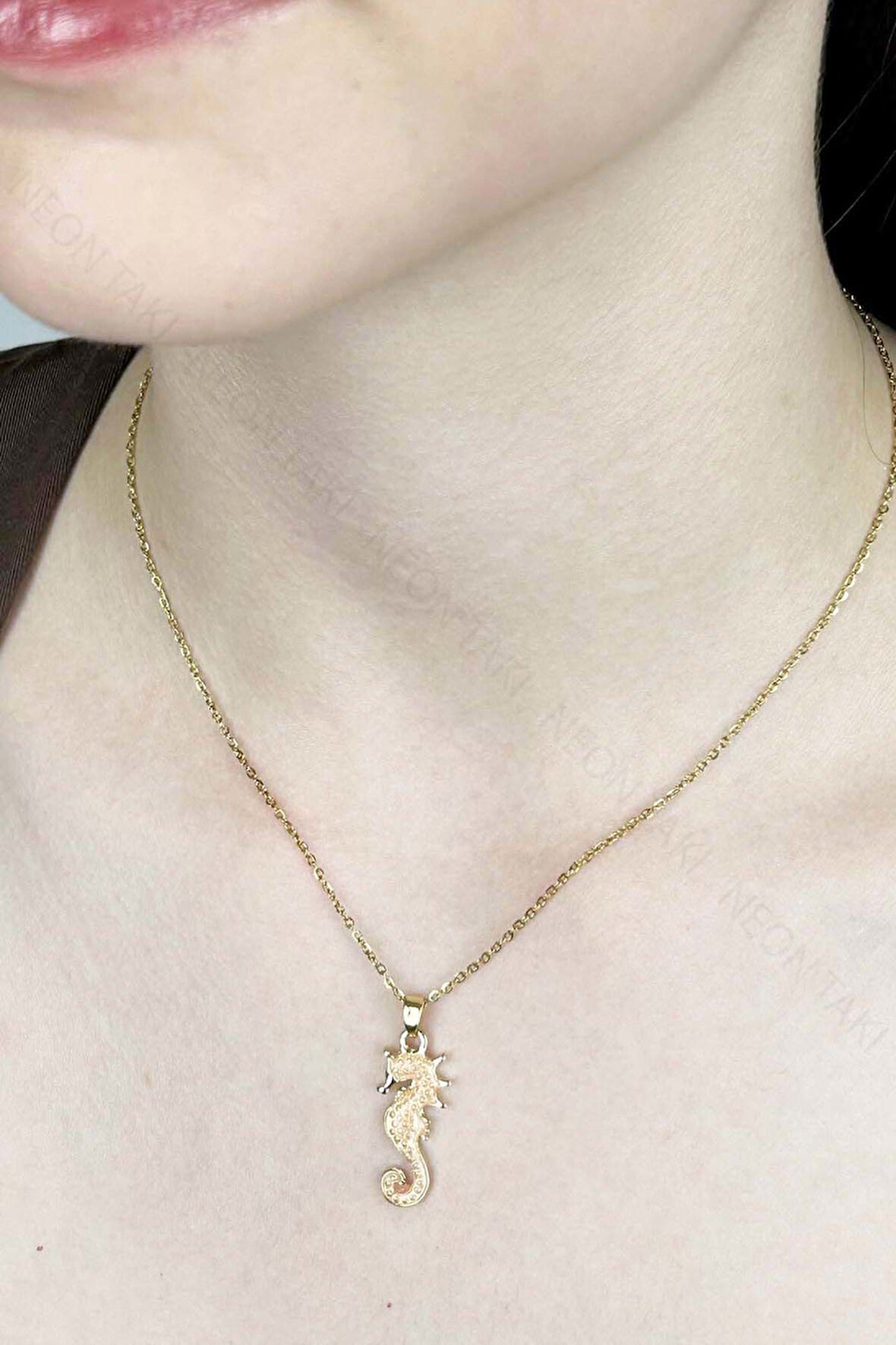 Deniz Atı Figürlü, Paslanmaz Çelik Kolye 412, Altın Rengi