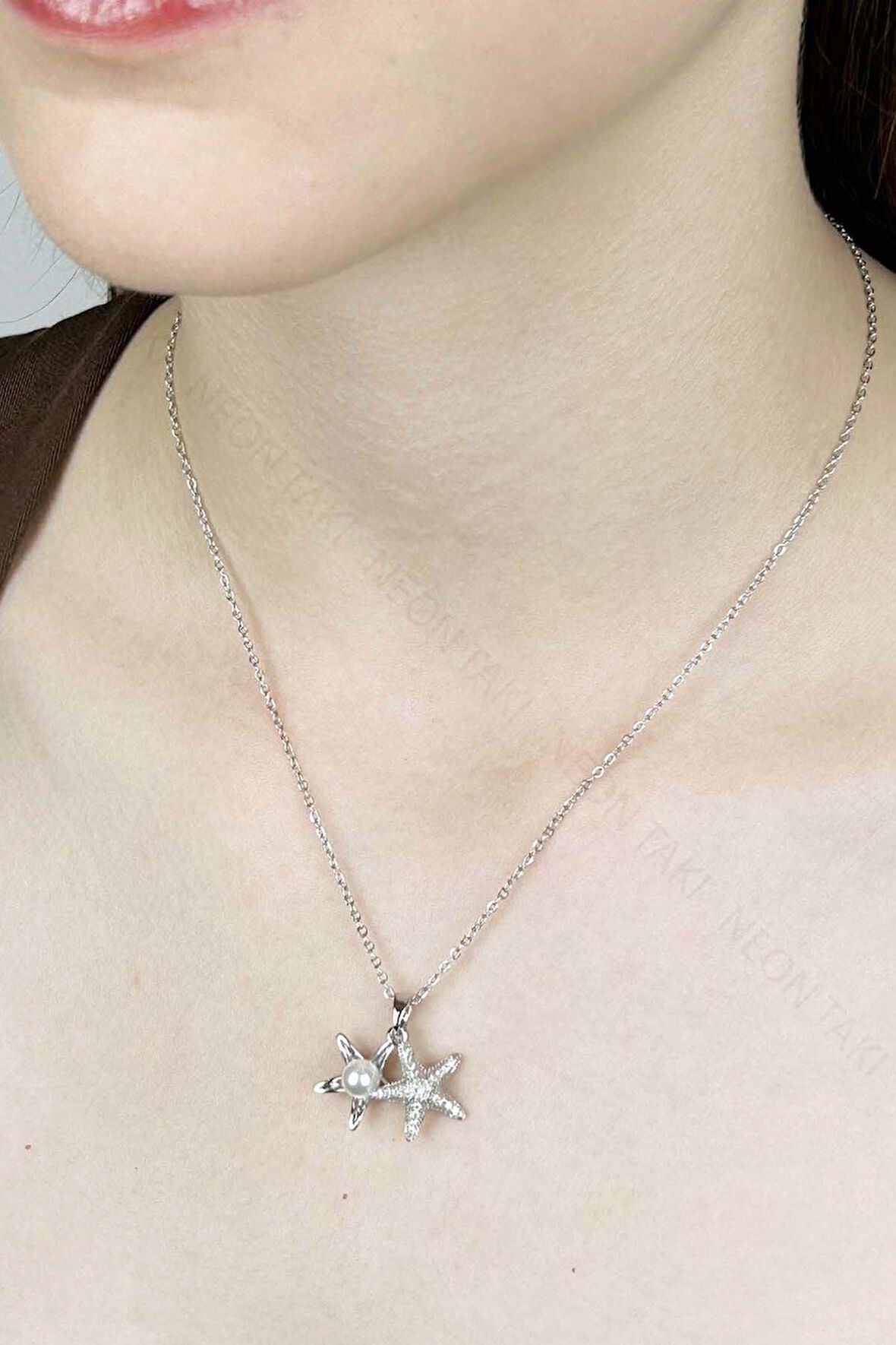 İncili, Deniz Yıldızı Paslanmaz Çelik Kolye 420, Gümüş Renk