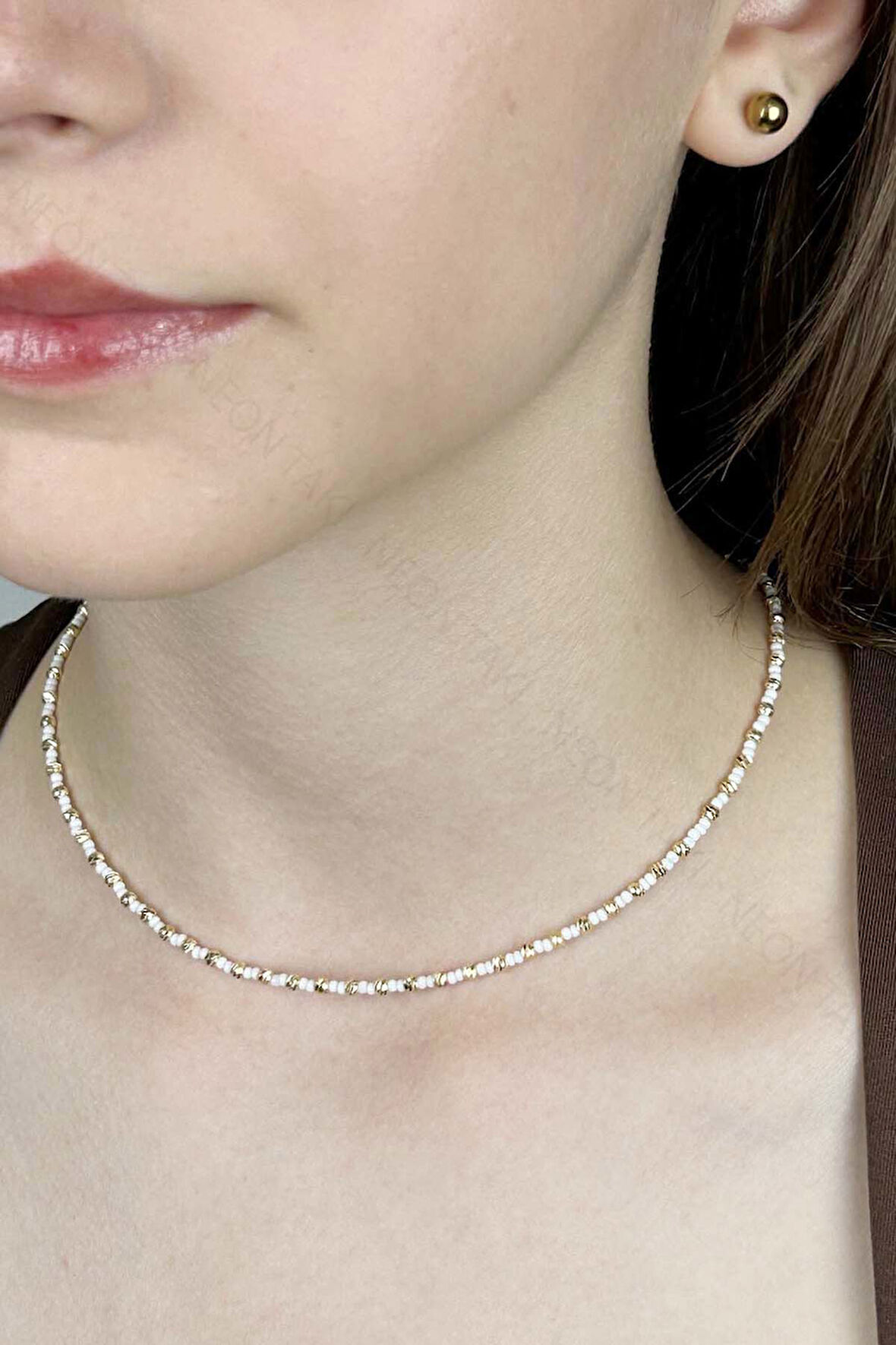 Beyaz ve Sarı Renk Boncuklu Kolye 429