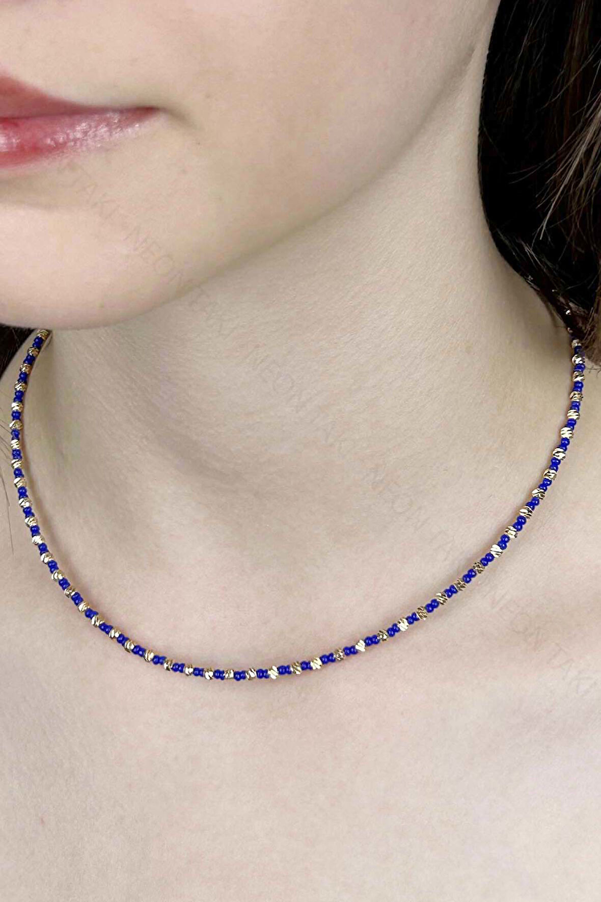 Mavi ve Sarı Renk Boncuklu Kolye 430