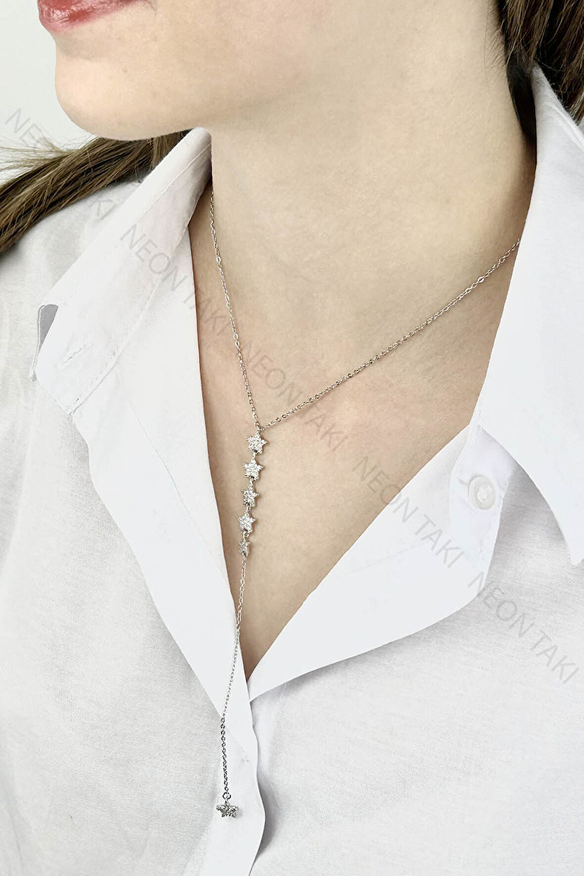 Zirkon Taşlı, Yıldız Figürlü Y Kolye 431, Gümüş Renk