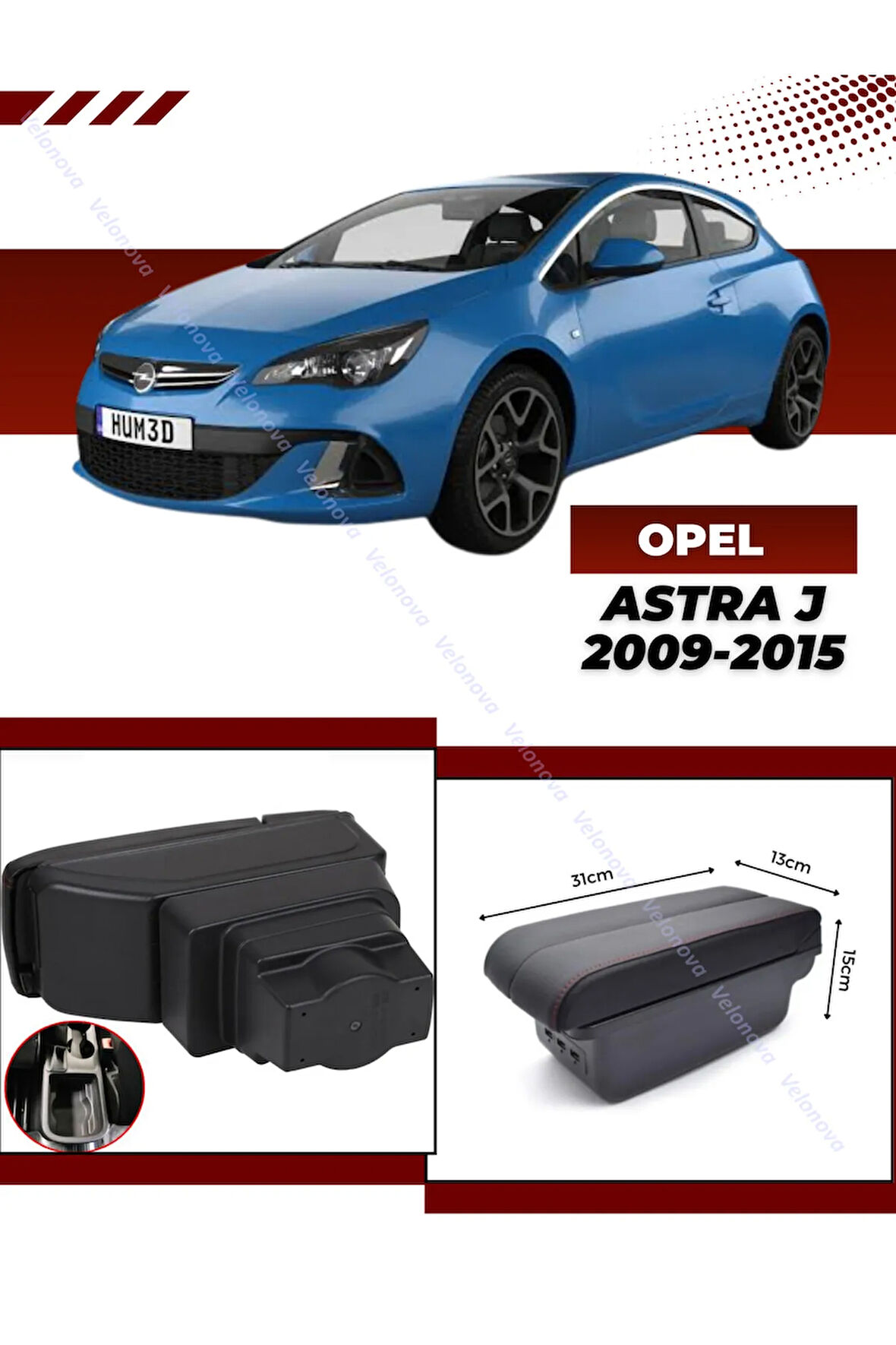 Opel Astra J 2009-2015 Sürgülü Kolçak Kol Dayama 2 Adet USB Lİ Araca Özel Delmesiz Vidasız Montaj