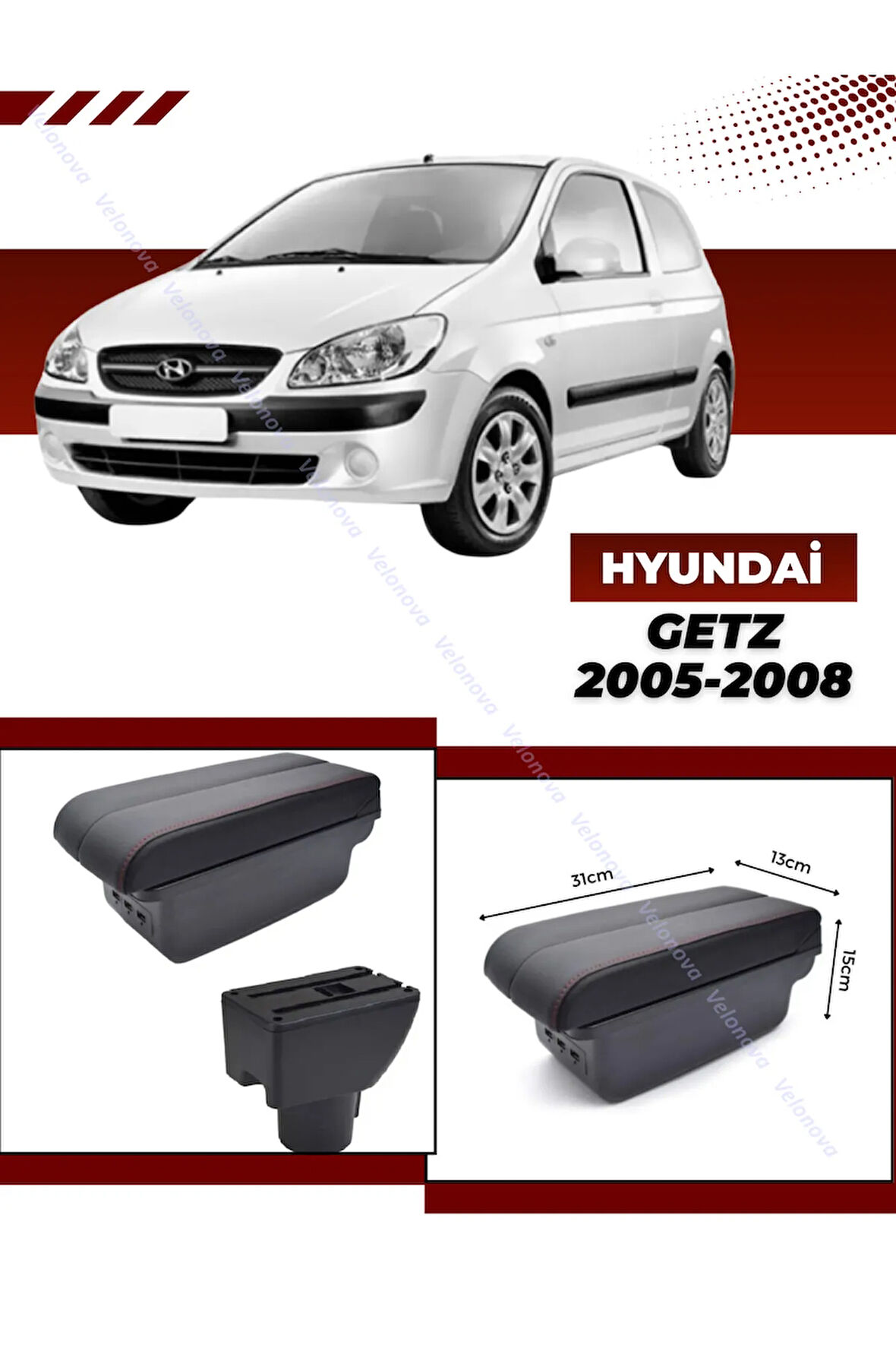 Hyundai Getz 2005-2008 Sürgülü Kolçak Kol Dayama 2 Adet USB Lİ Araca Özel Delmesiz Vidasız Montaj