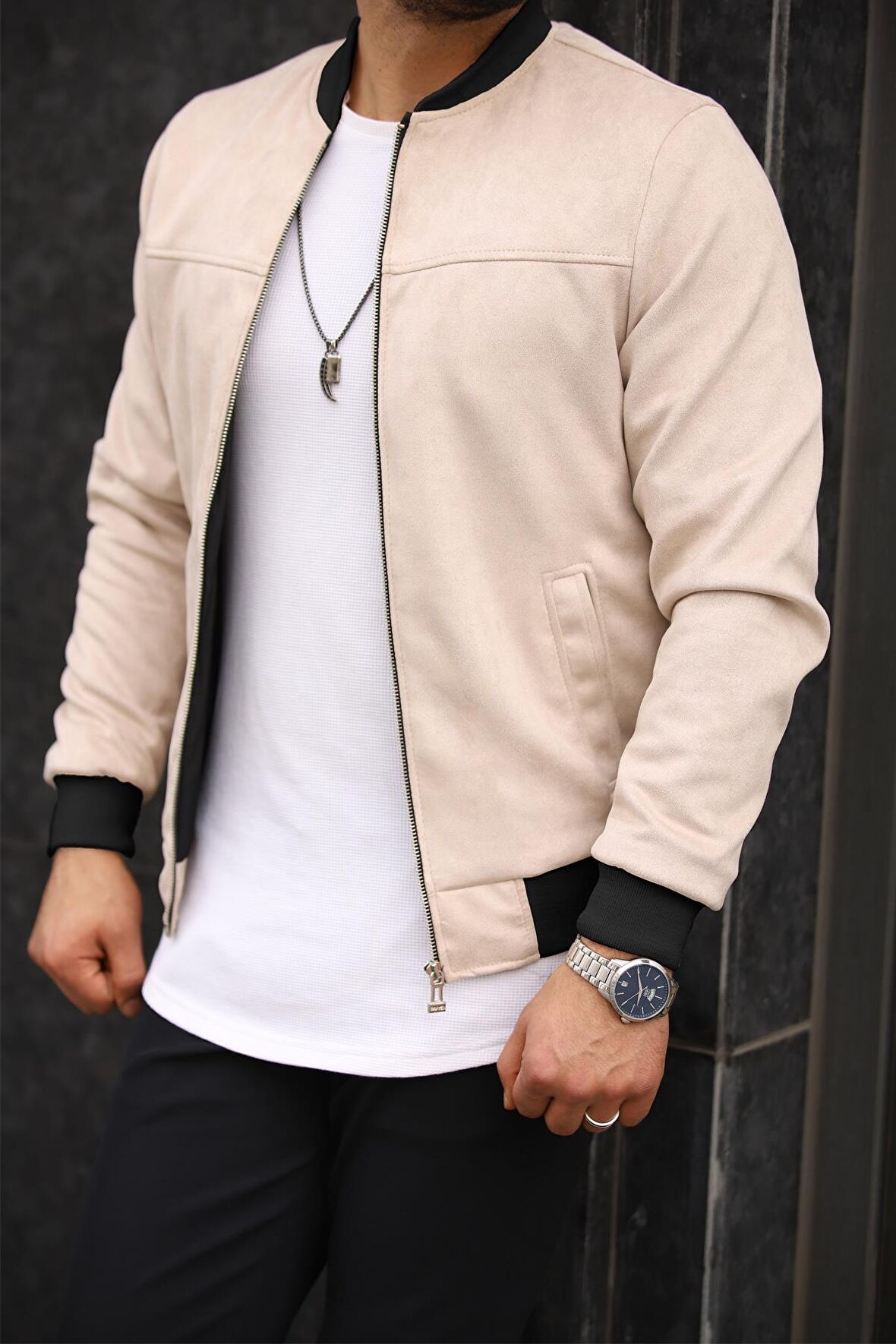 Erkek Krem Mevsimlik Süet Ceket