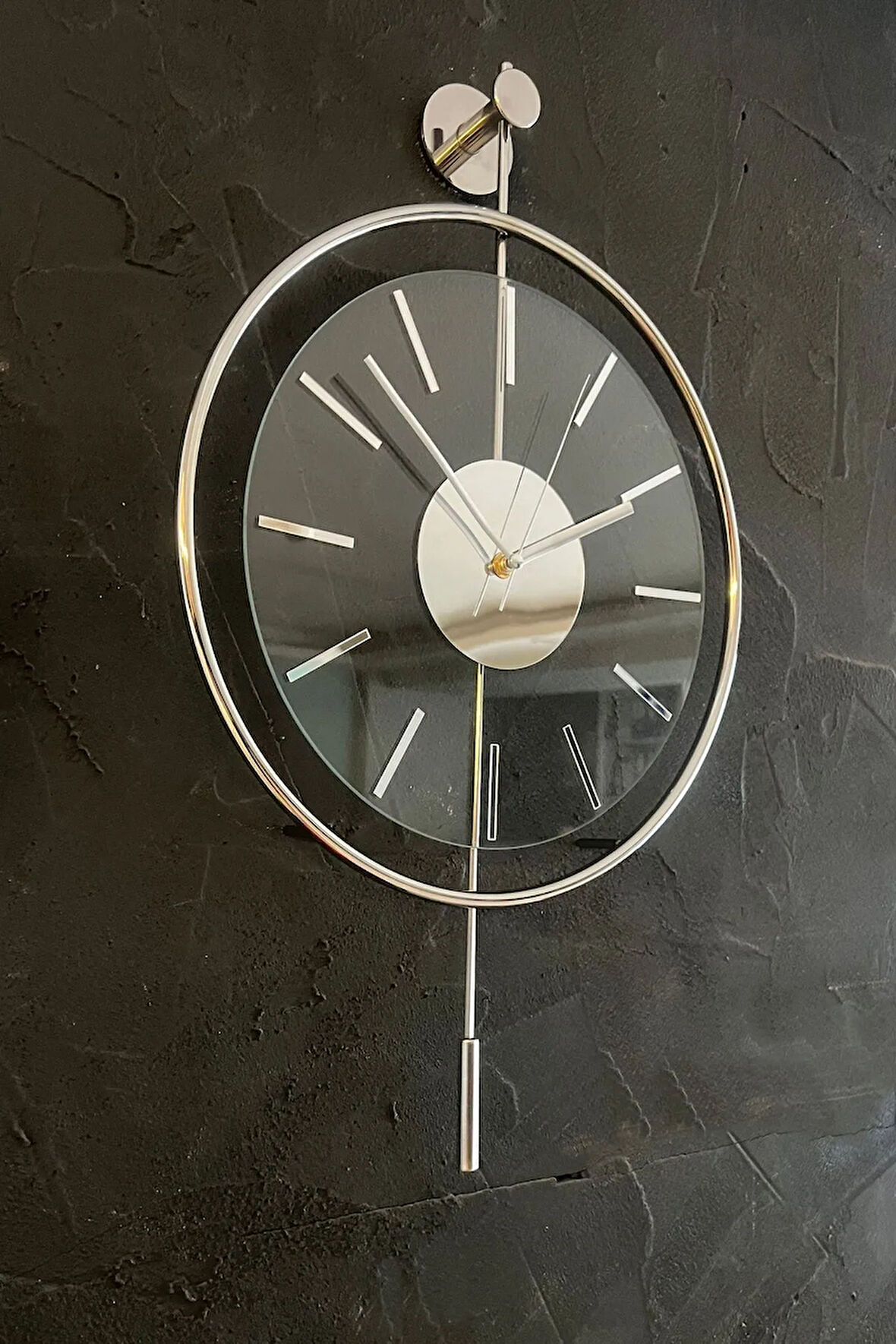 Orta Boy Krom Exclusıve (37X55CM) Özel Seri , Gerçek Krom - Tamper Camlı Duvar Saati