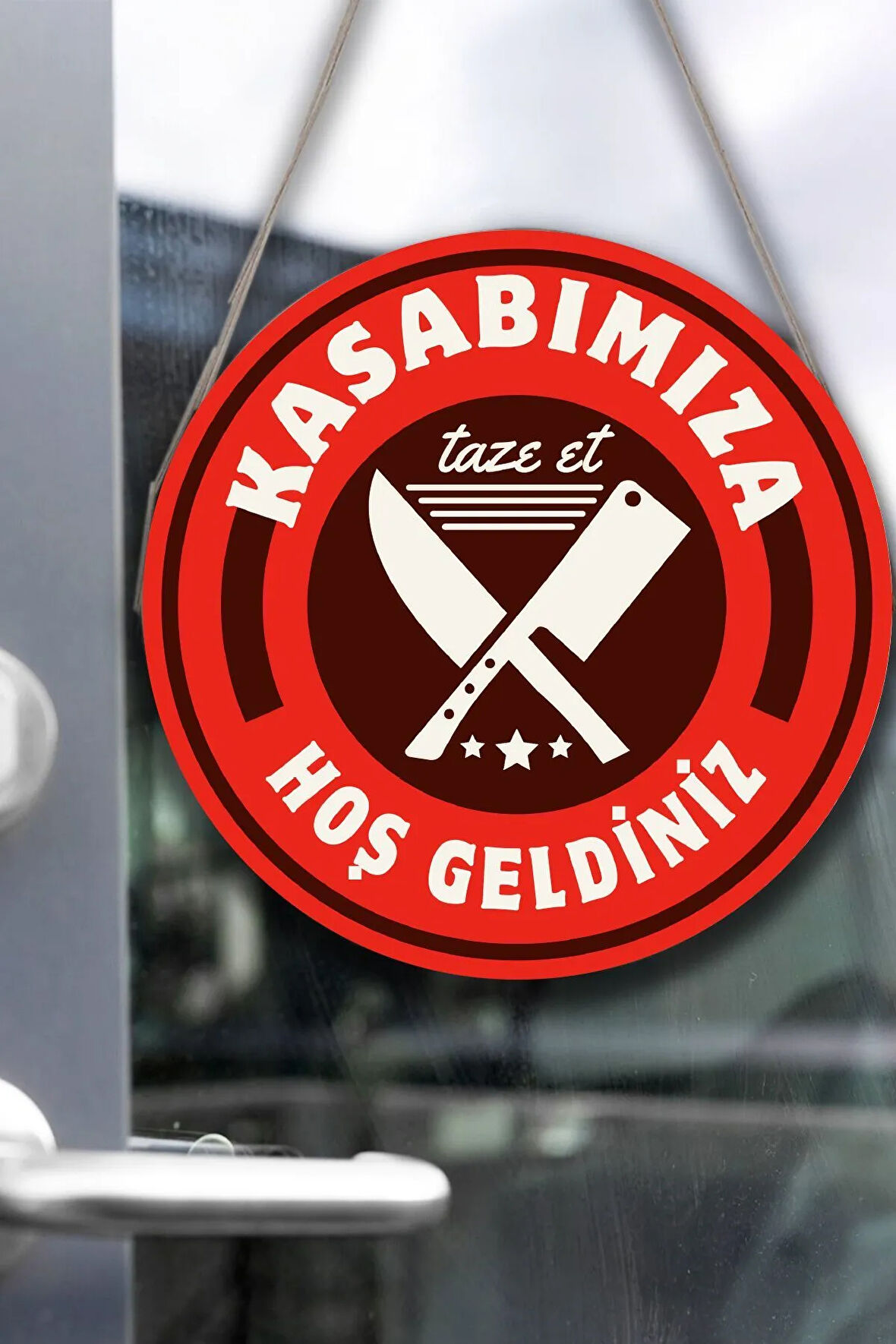 Kasap Dükkanı Cam Kapı Pano Karşılama Tabelası, Kasap İç Mekan için Askılı Dükkan Süs Tablo Dekoru