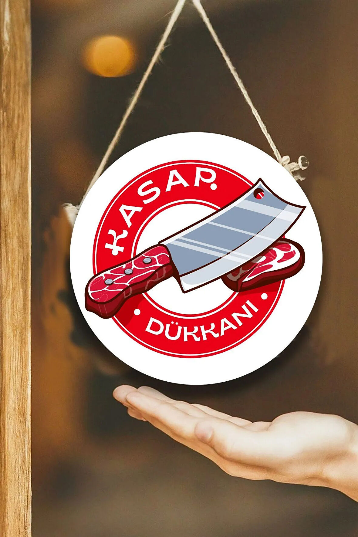 Kasap Dükkanı Cam Kapı Pano Karşılama Tabelası, Kasap İç Mekan için Askılı Dükkan Süs Tablo Dekoru