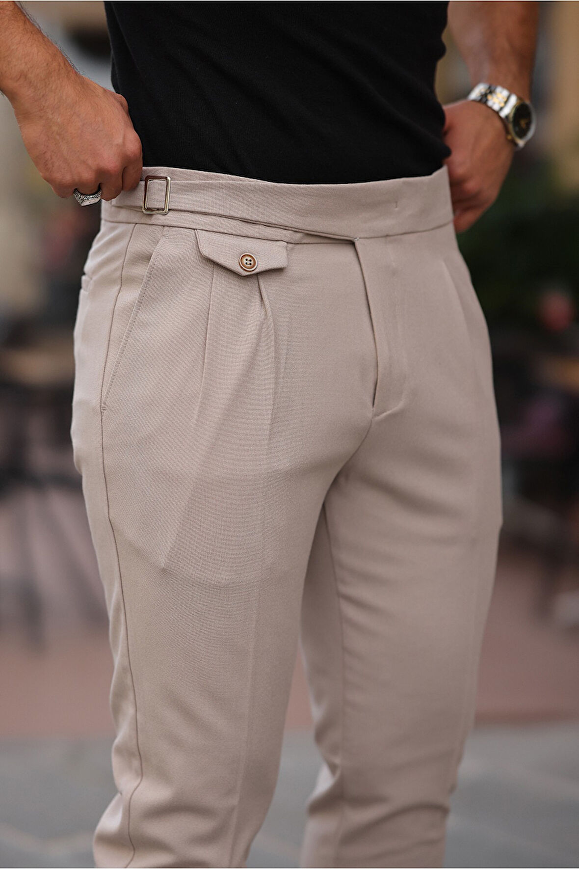 Kemer Detaylı Kuşaklı Old Money Kumaş Pantolon